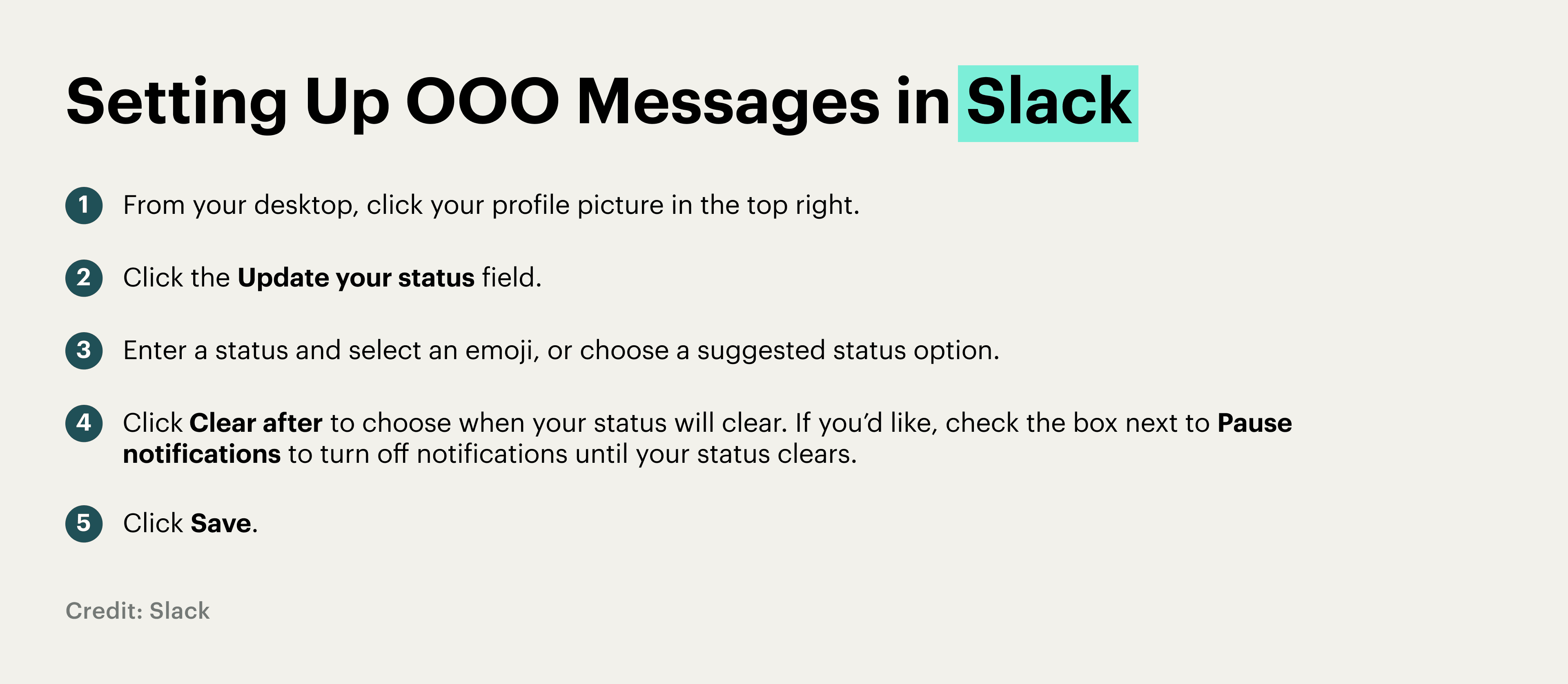 Instructions for how to set up OOO for Slack