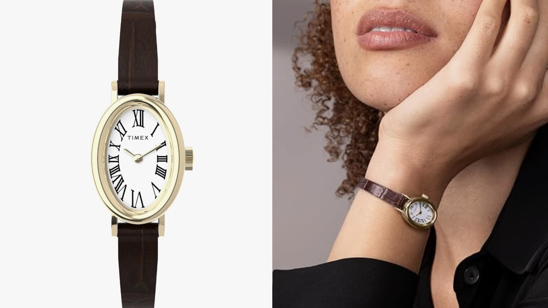 Timex Women's Cavatina 19mm Watch - Brown Strap White Dial Gold-Tone Case