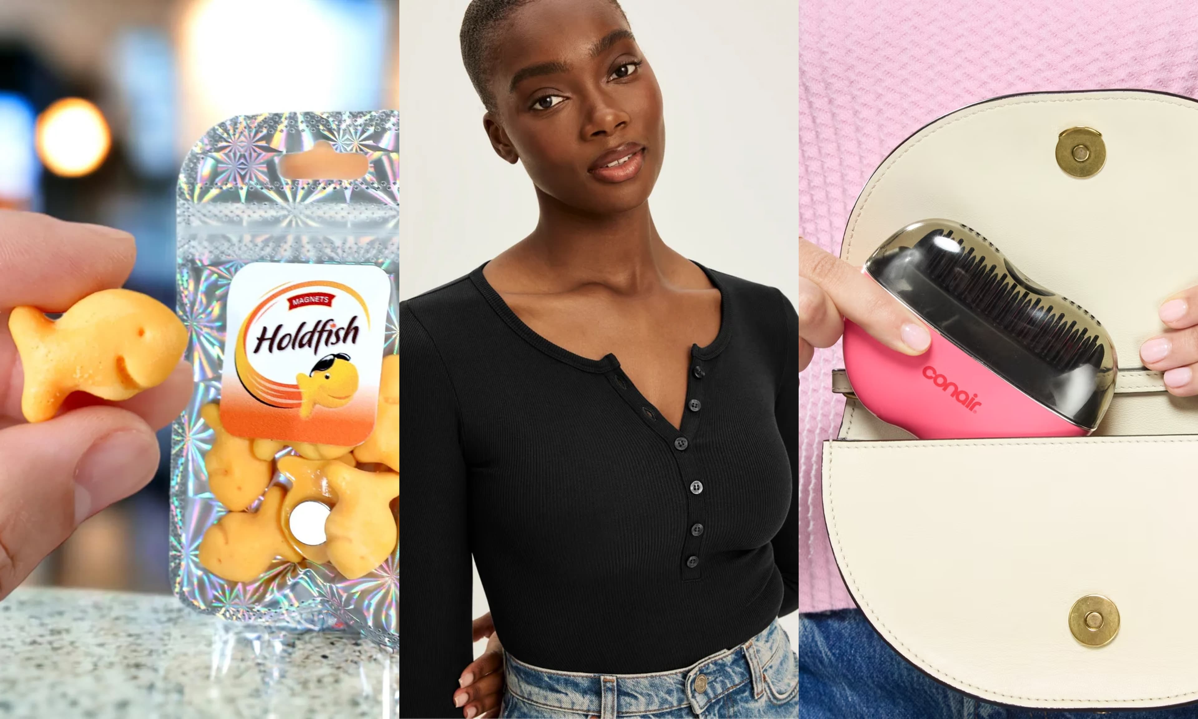 magnets, henley top, mini hot brush