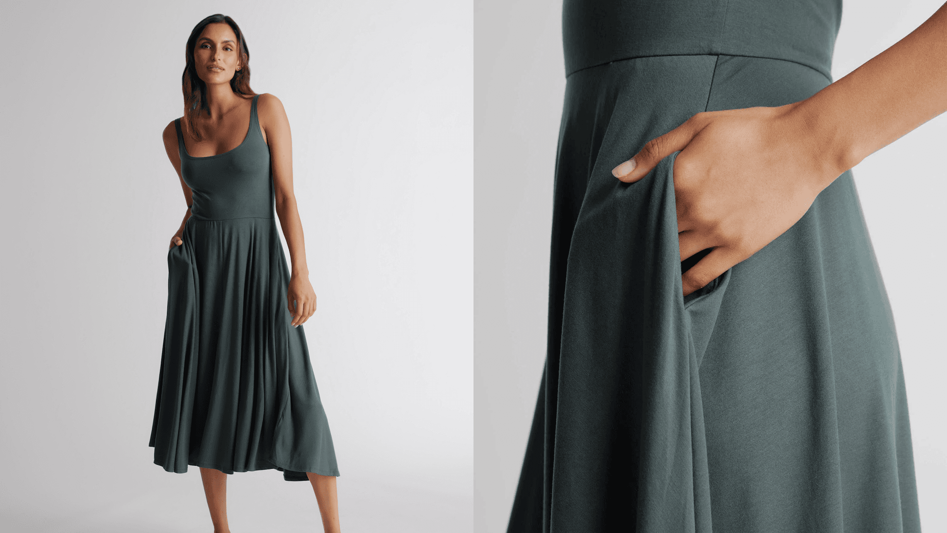 Jersey fit and flare dress in green