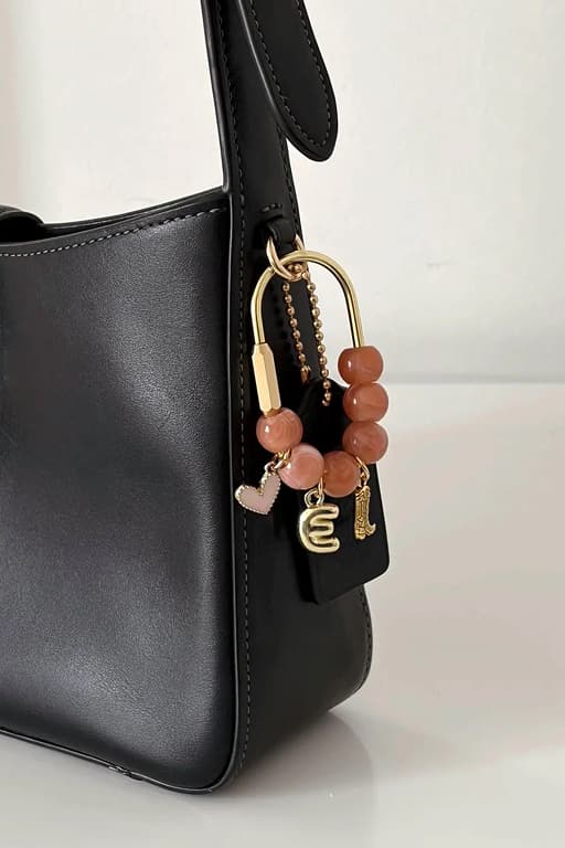 bag charm carabiner with bubble initial + charms