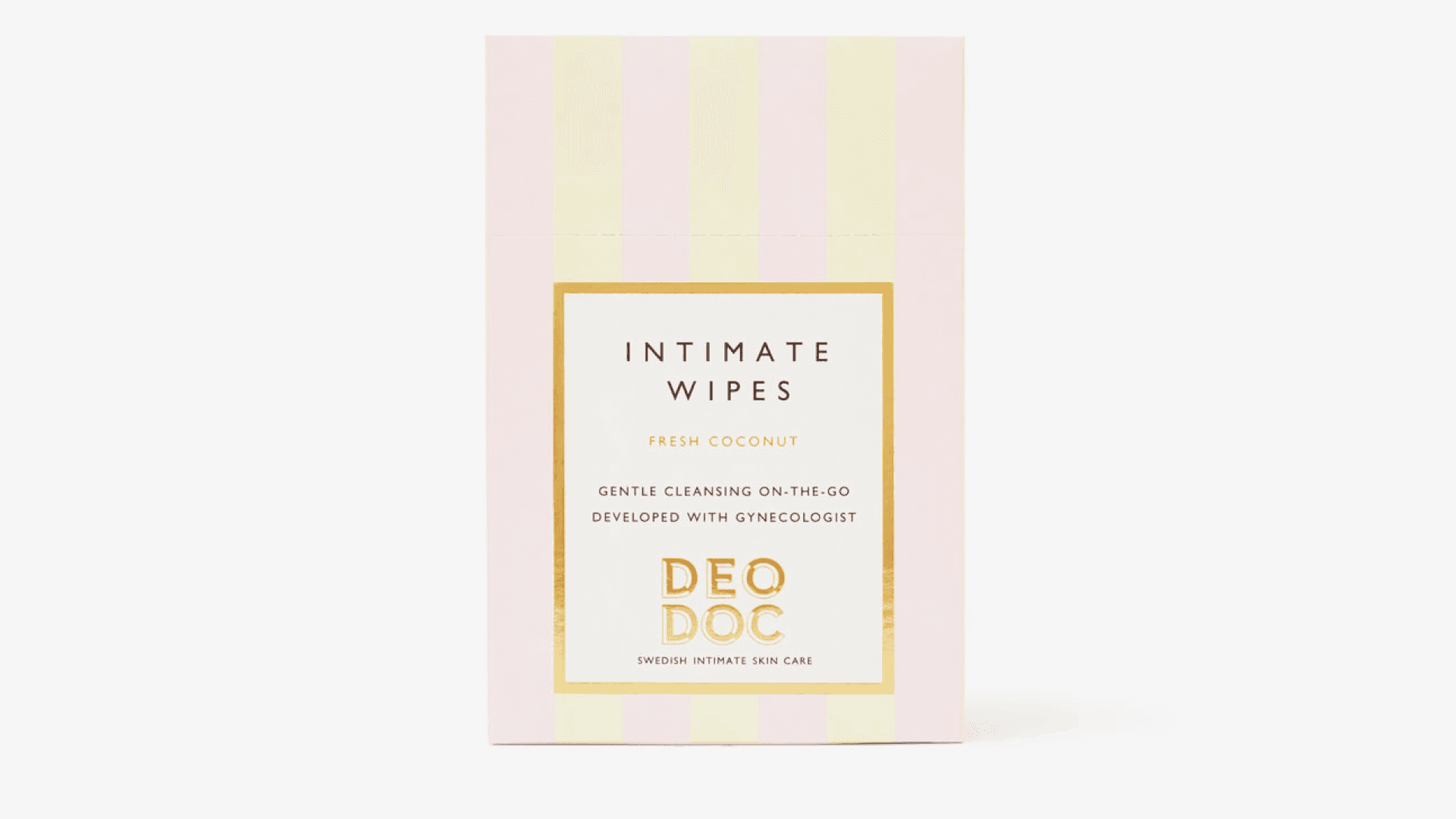Pink and yellow striped box of intimate wipes