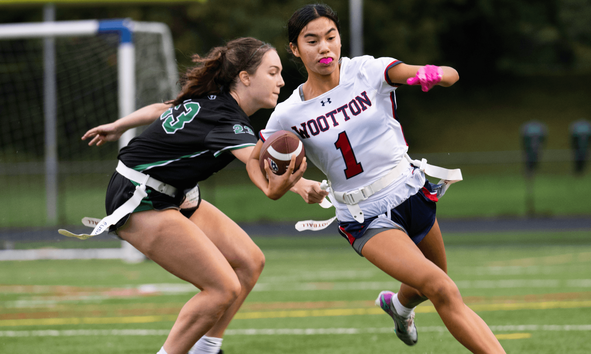high school girls playing flag football