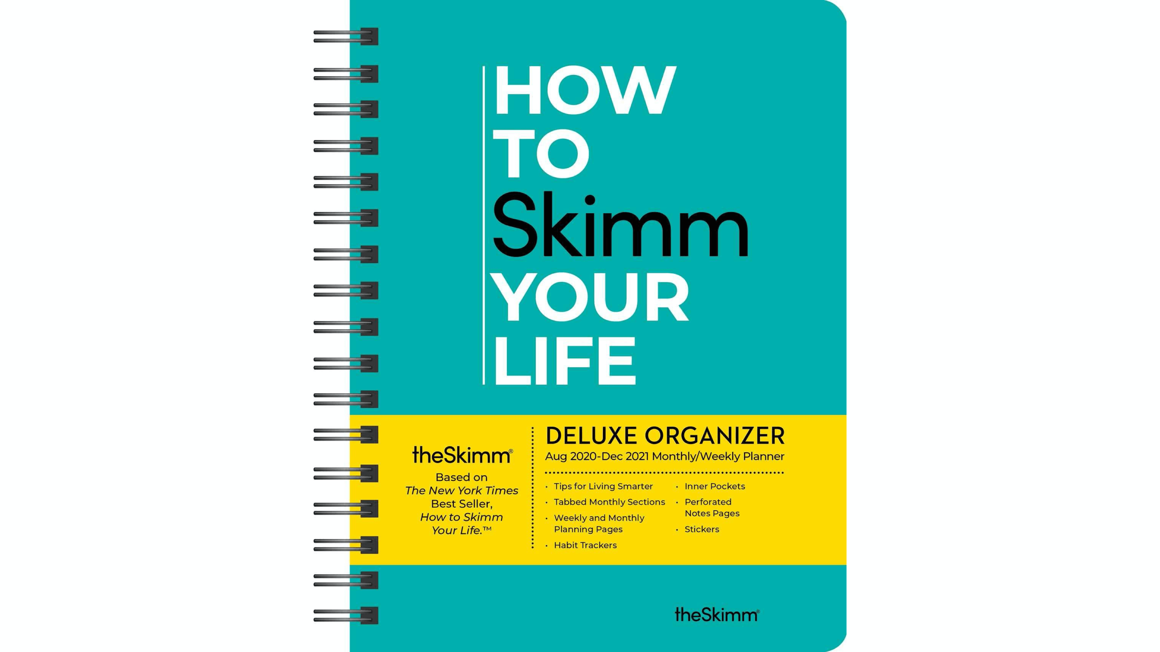 weekly planner with monthly spreads, productivity tips, note sections, and an inside pocket