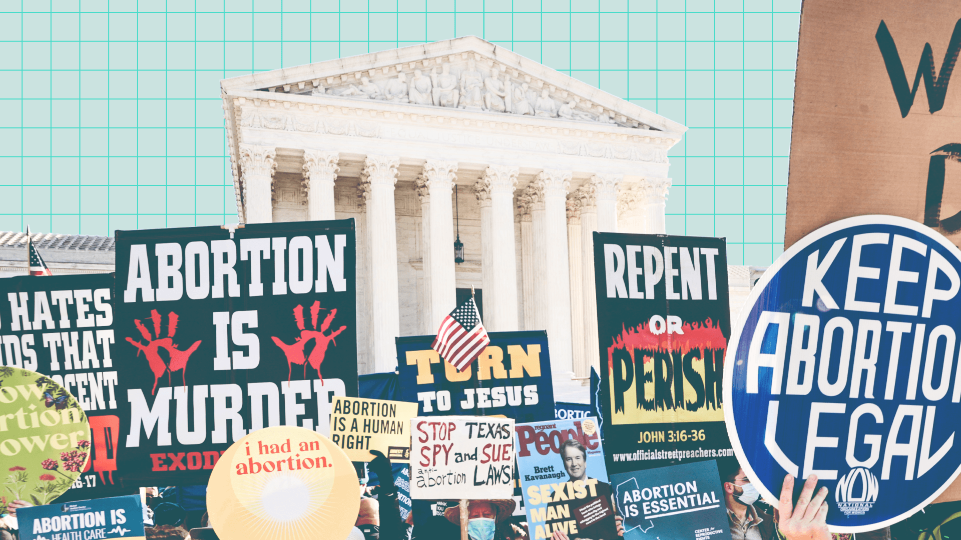 People protesting abortion in front of the Supreme Court