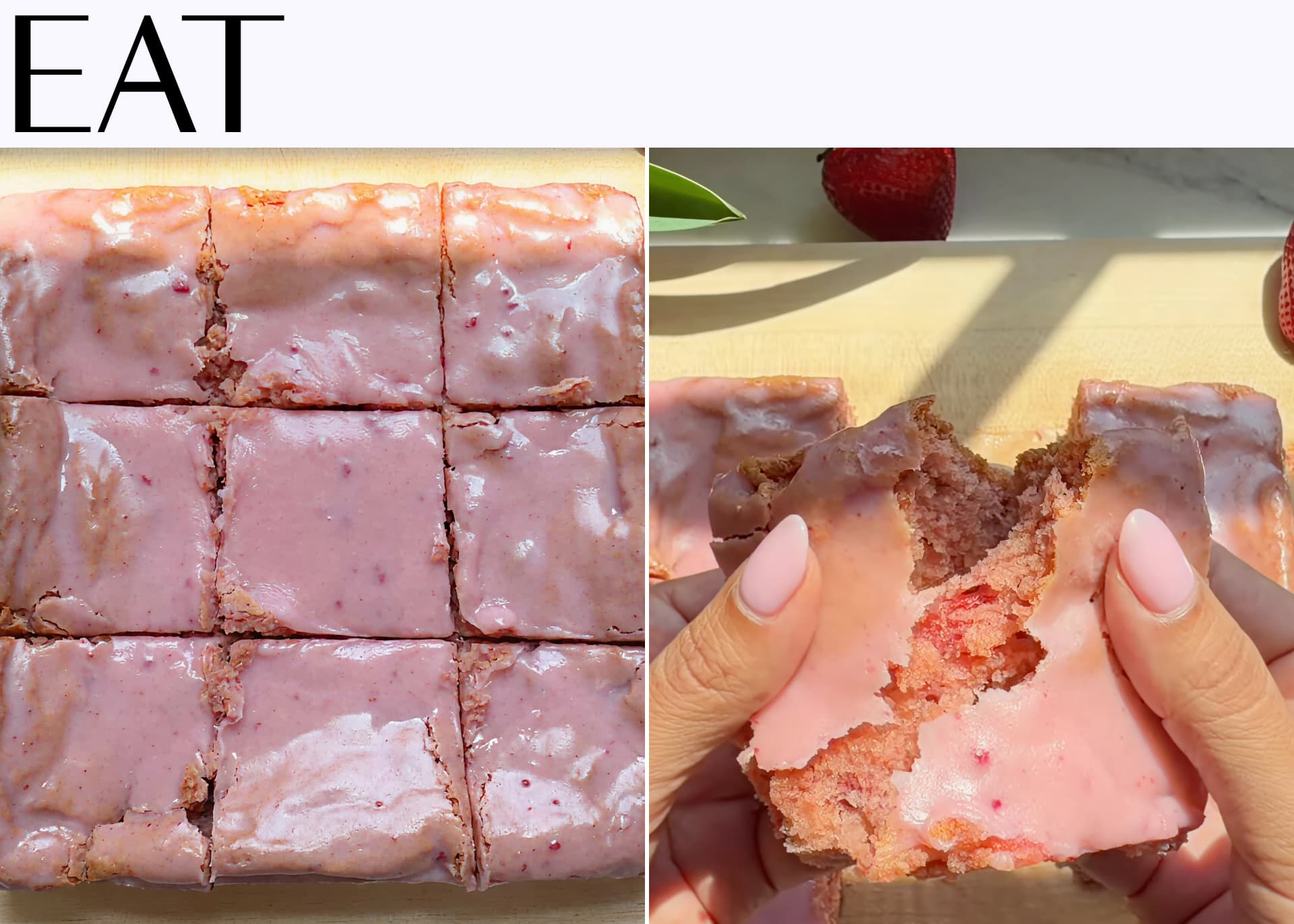 A Cozy Kitchen’s Strawberry Brownies with White Chocolate Glaze