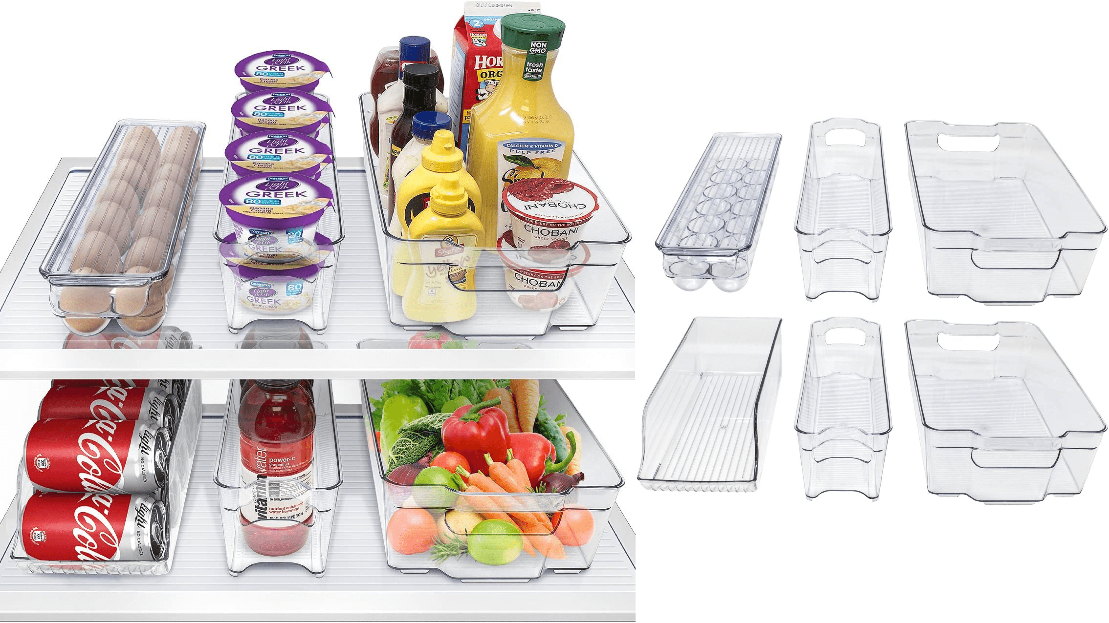 clear fridge bins to help separate groceries