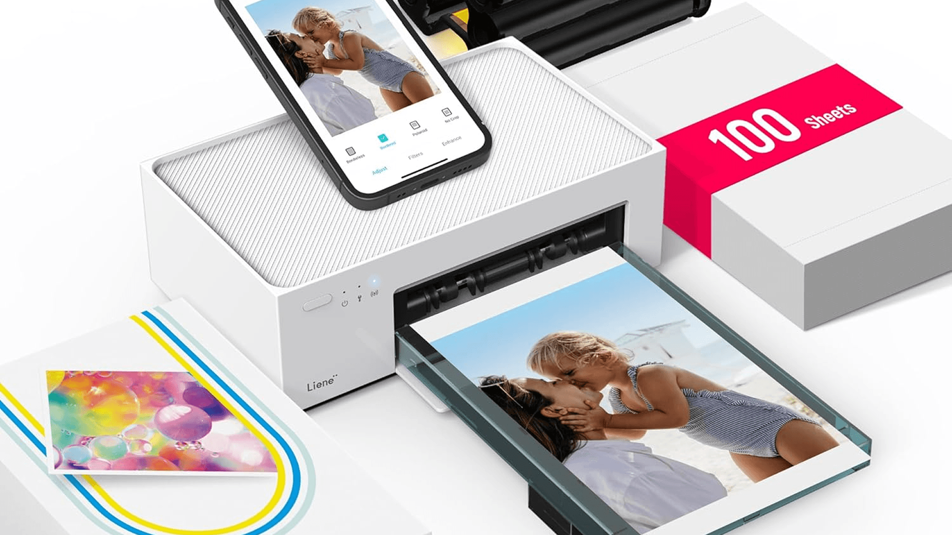 Liene M100 4x6'' Photo Printer, Phone Printer 100 Sheets & 3 Cartridges, Full-Color Photo, Portable Instant Photo Printer for iPhone Android, Thermal Dye Sublimation, Wi-Fi Picture Printer 100 Papers