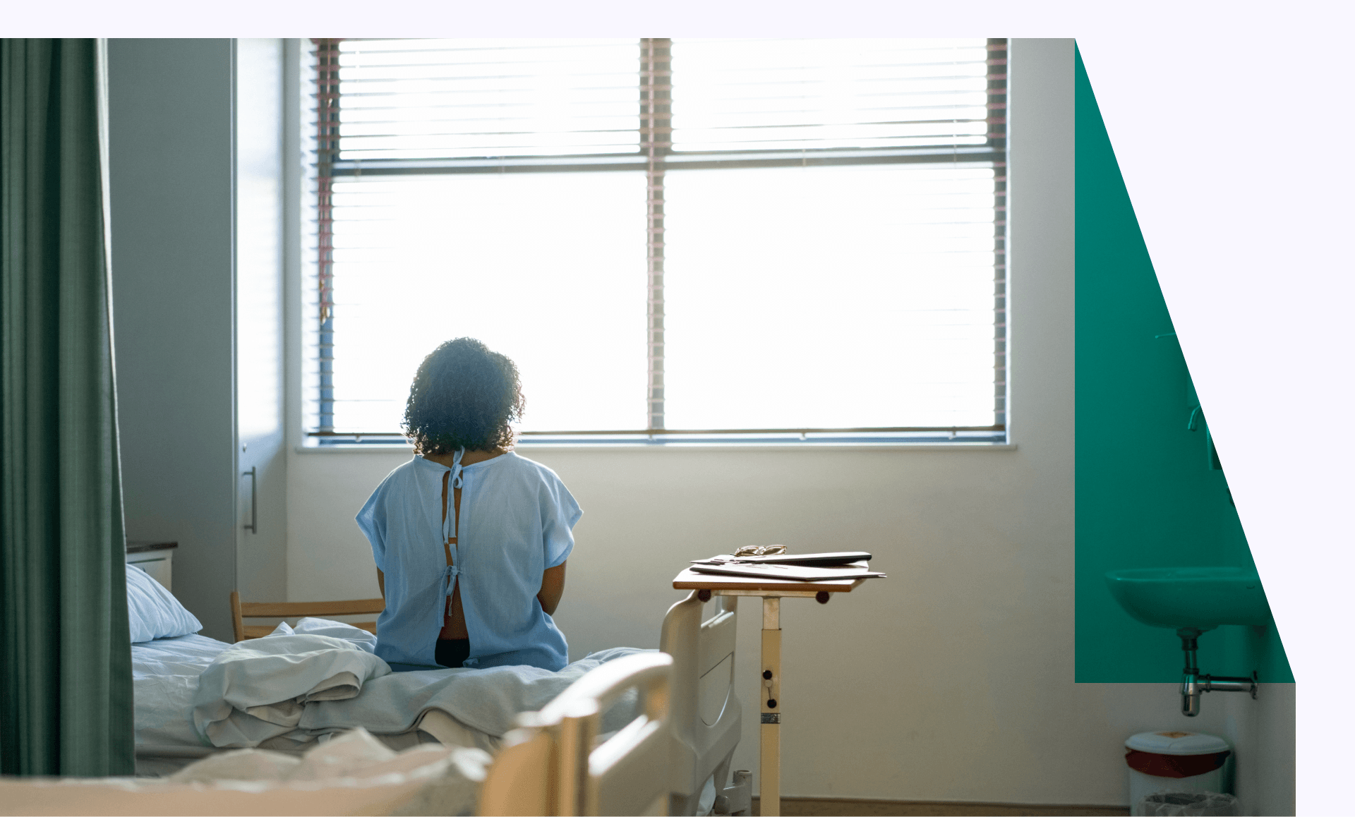Woman in a hospital room