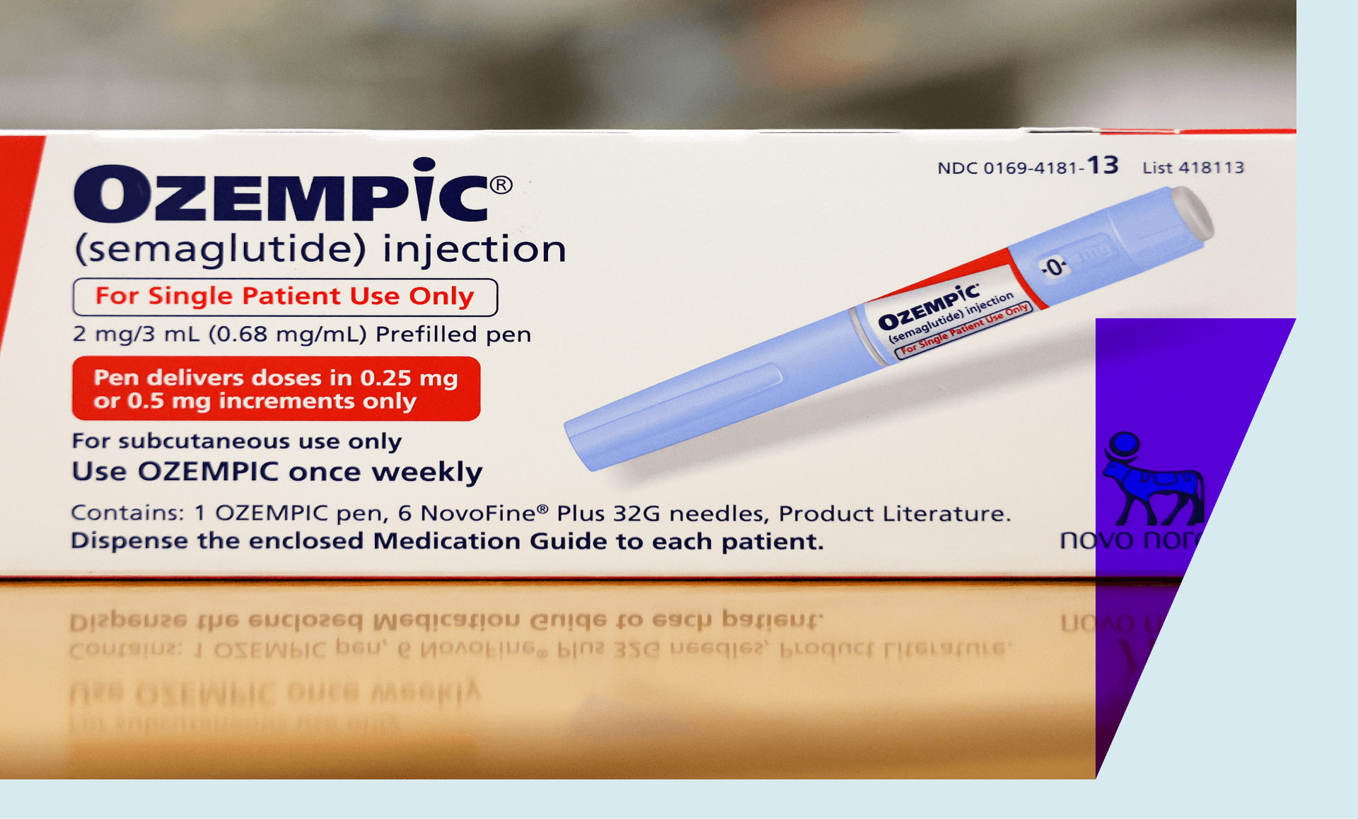In this photo illustration, a box of the diabetes drug Ozempic rests on a pharmacy counter