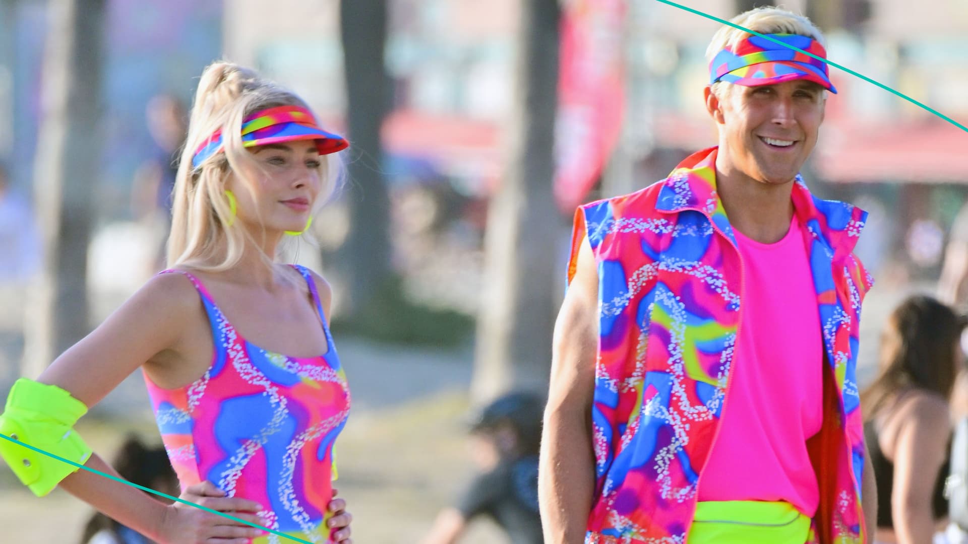 Margot Robbie and Ryan Gosling on rollerblades film new scenes for 'Barbie' in Venice California