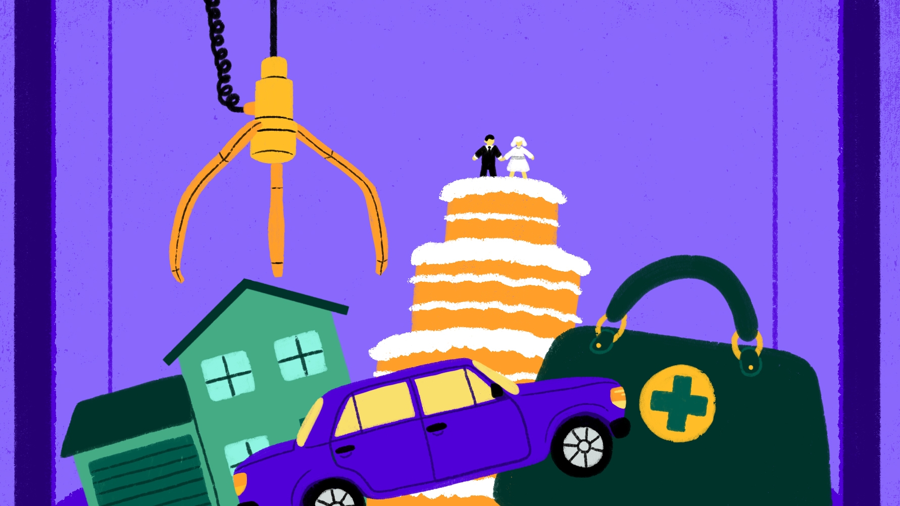 claw machine picking up different kinds of insurance