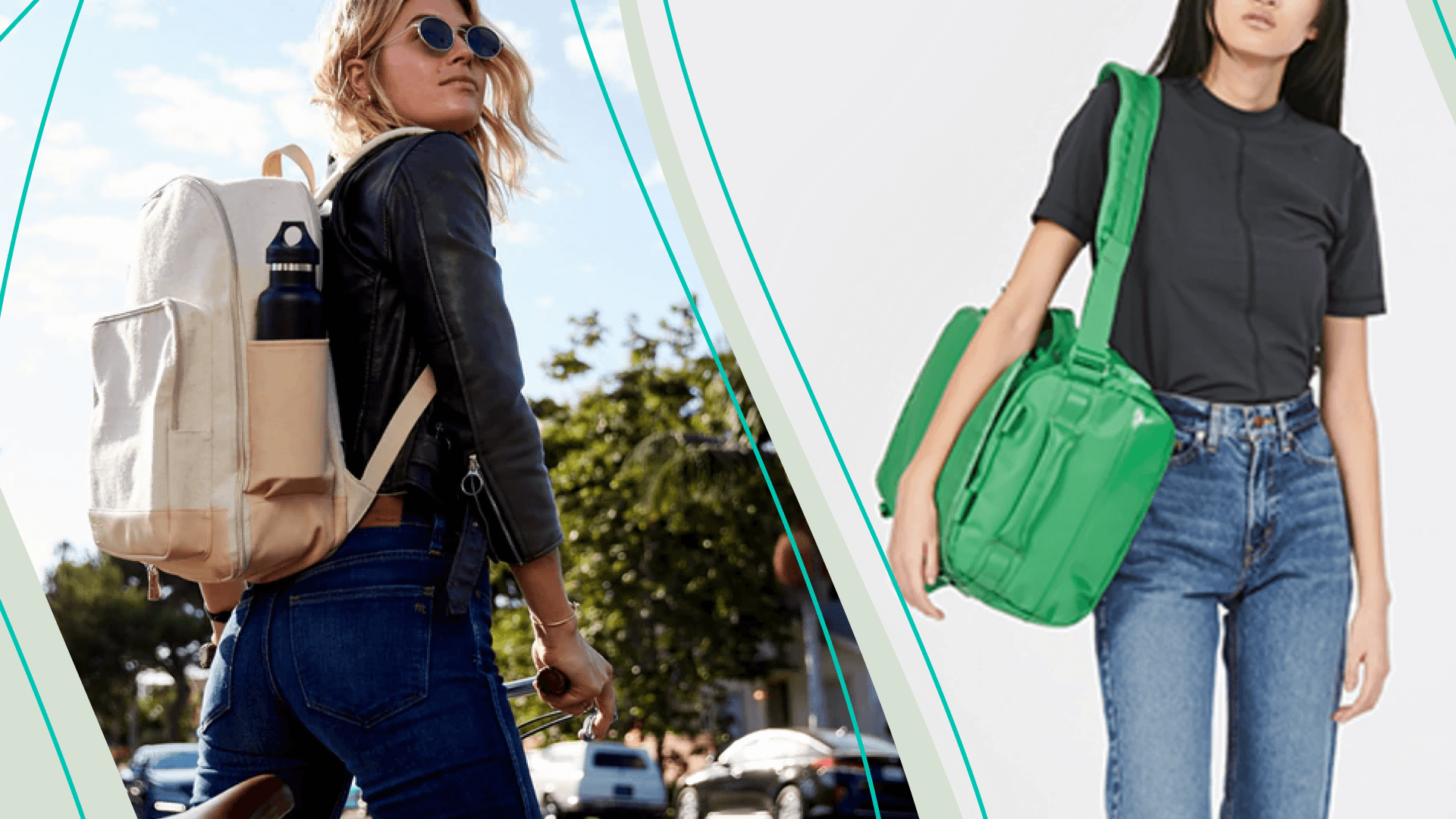 One Women with a Beis Backpack and another with a Baboon backpakc