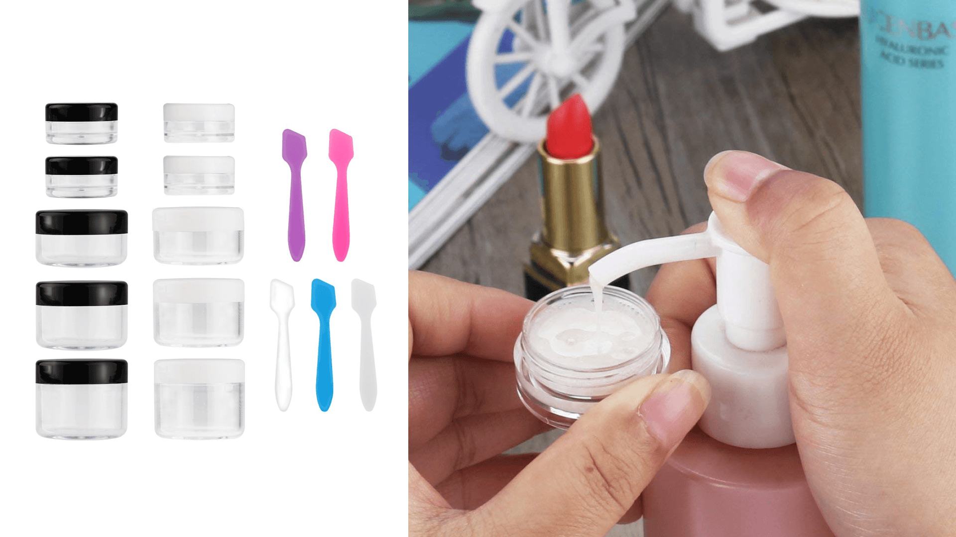 Accmor 10 Pieces Makeup Travel Containers with Lids 3/5/ 10/15/ 20 Gram Size Cosmetic Jars with 5 Pieces Mini Spatulas for Gift(random color)