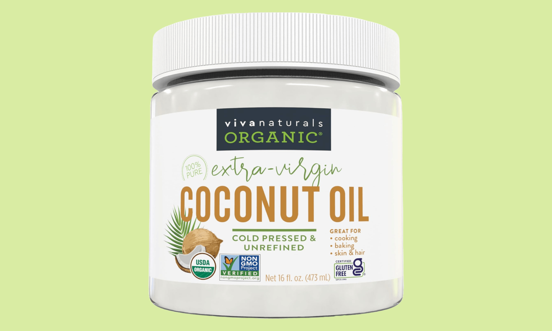 Coconut oil on green background