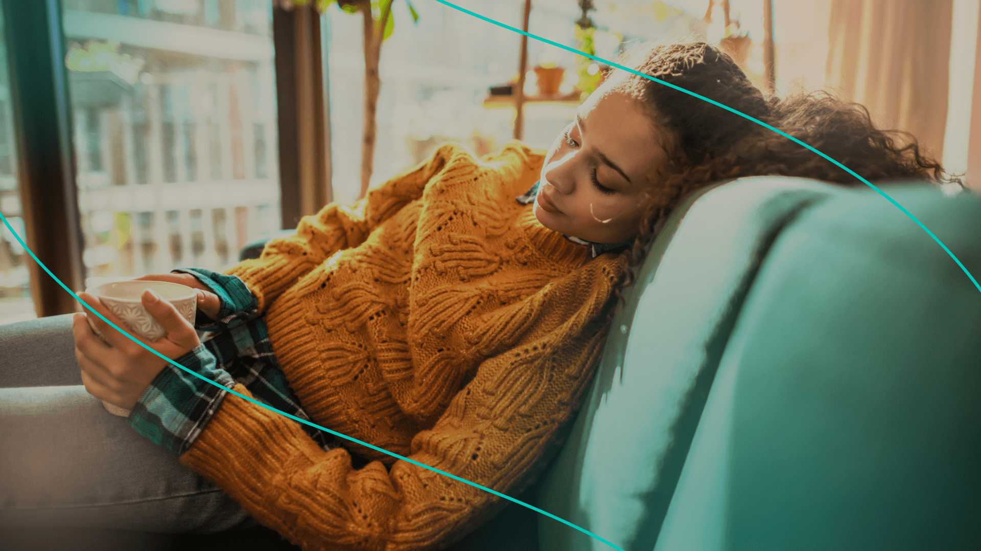 Woman looking sleepy with mug in hand