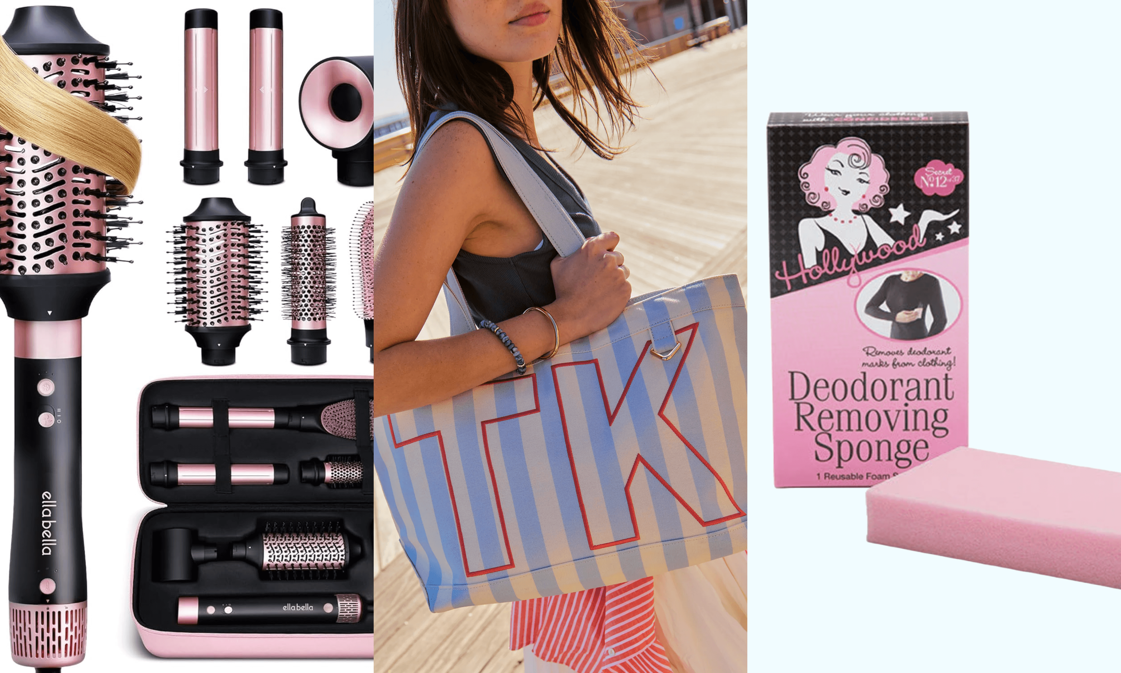 hot air styler, tote bag, deodorant removing sponge