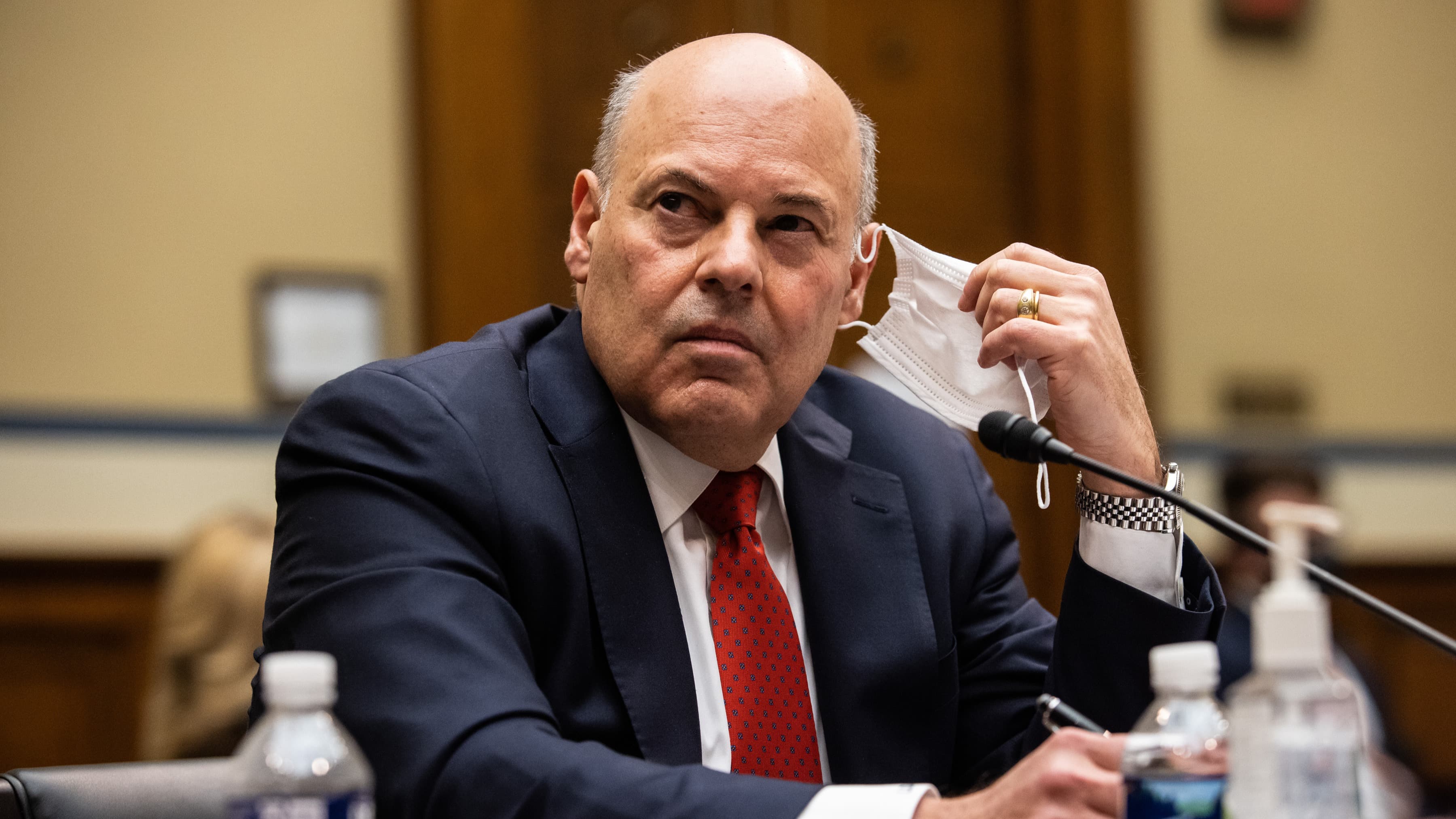 United States Postmaster General Louis Dejoy at a House Committee on Oversight and Reform hearing in February 2021 in Washington, DC.