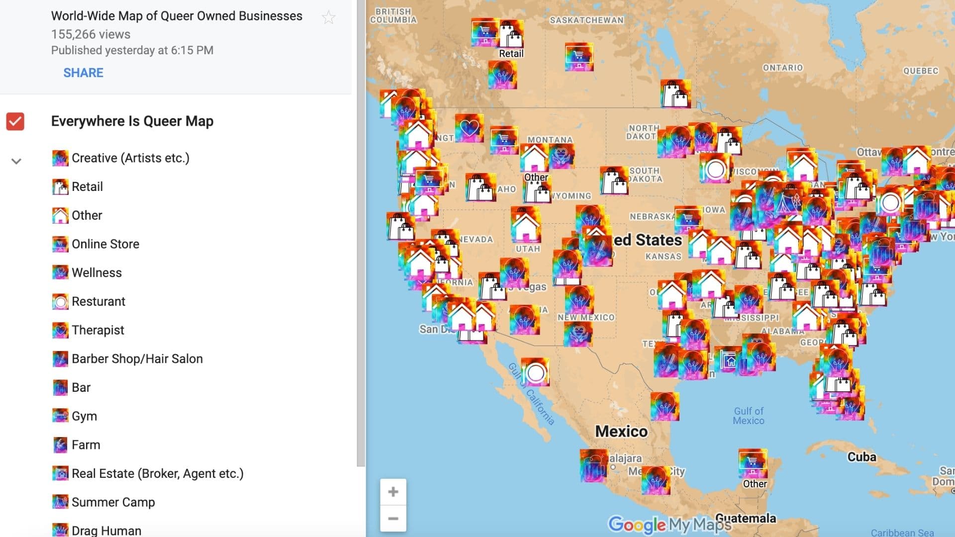 Screenshot of Everywhere is Queer map