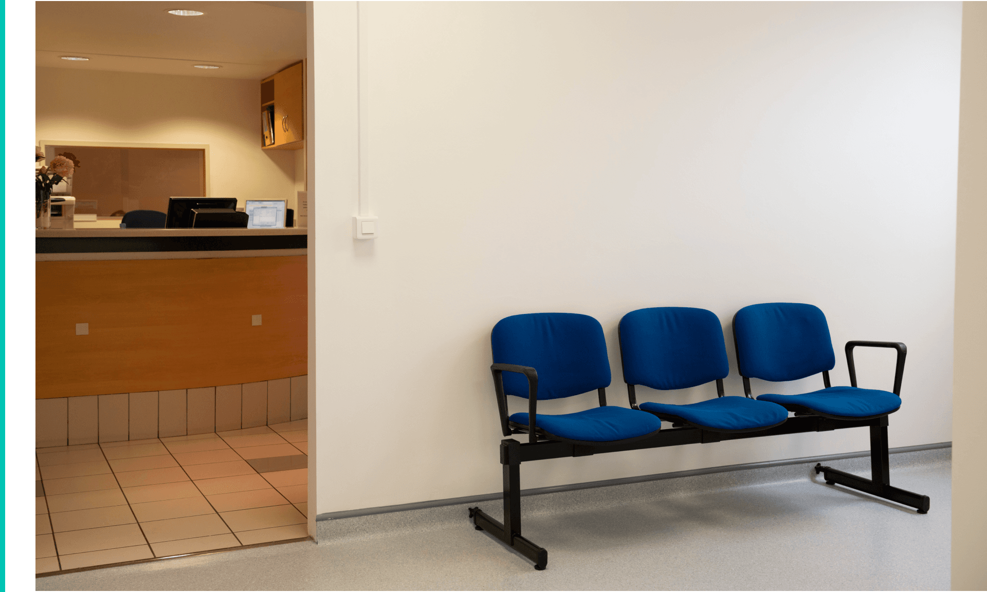 Waiting bench outside of doctor's office in hospital