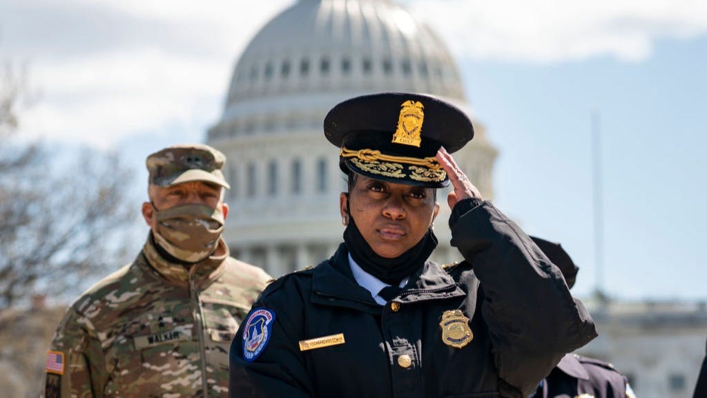 Acting Capitol Police Chief Yogananda Pittman attends a press briefing in DC.