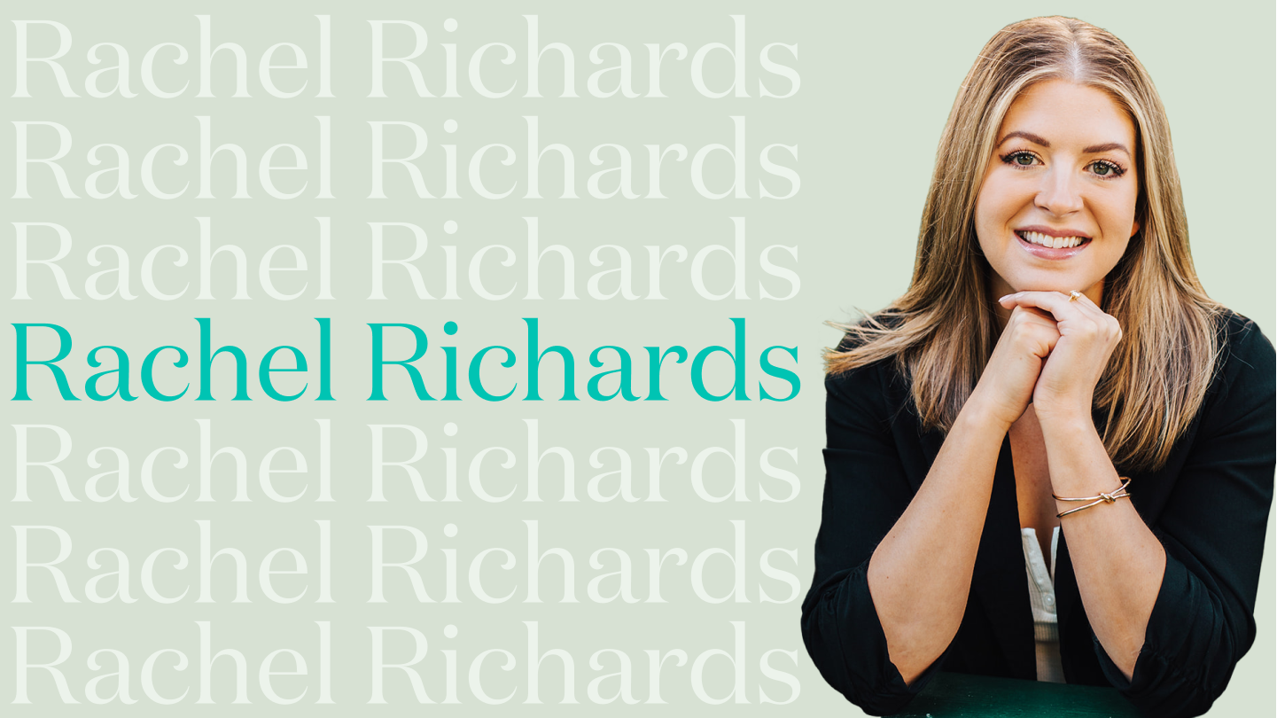 Image of Rachel Richards with teal background