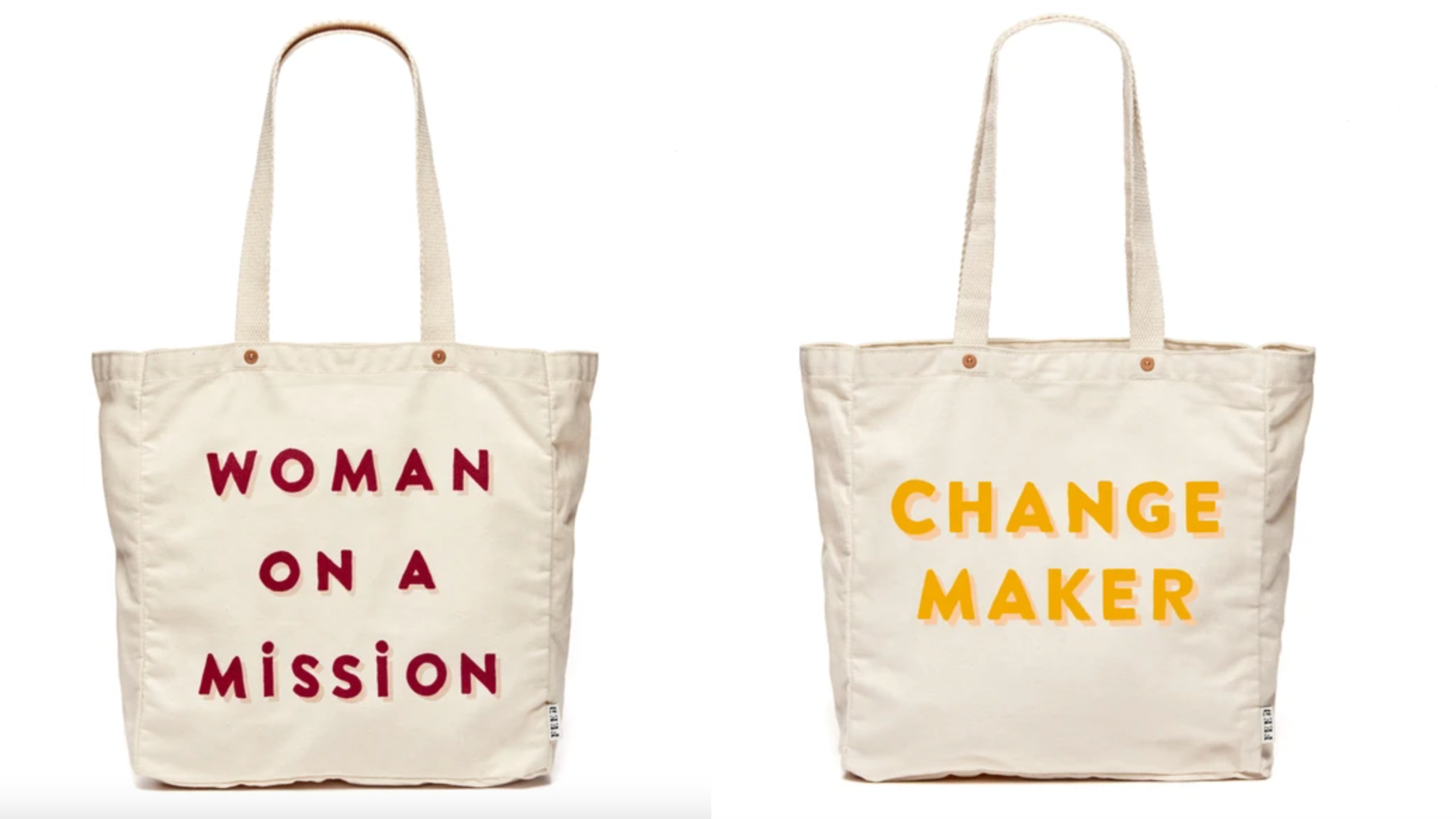 canvas tote bags with cute "women on a mission" quote