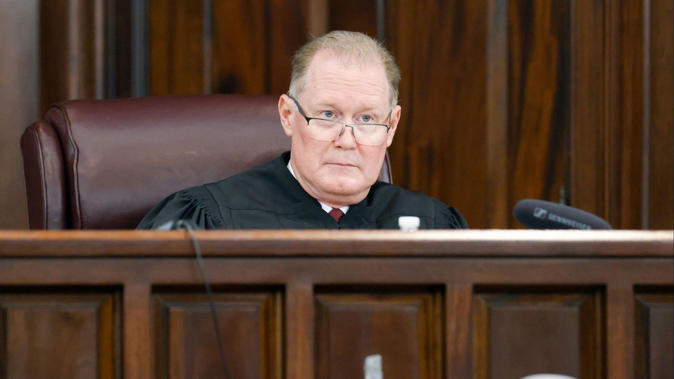 Judge Timothy Walmsley presides over the jury selection process in the trial of the men charged with killing Ahmaud Arbery at the Glynn County Superior Court, on October 27, 2021 in Brunswick, Georgia.