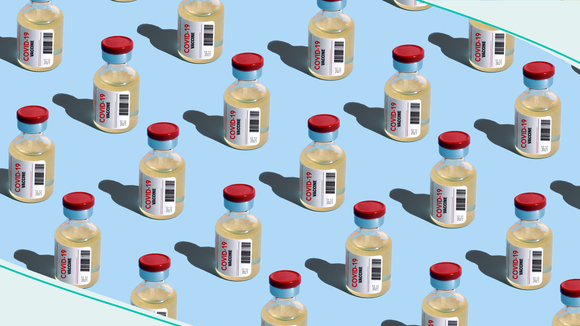 Repeated vials with covid-19 vaccine on the blue background - stock photo