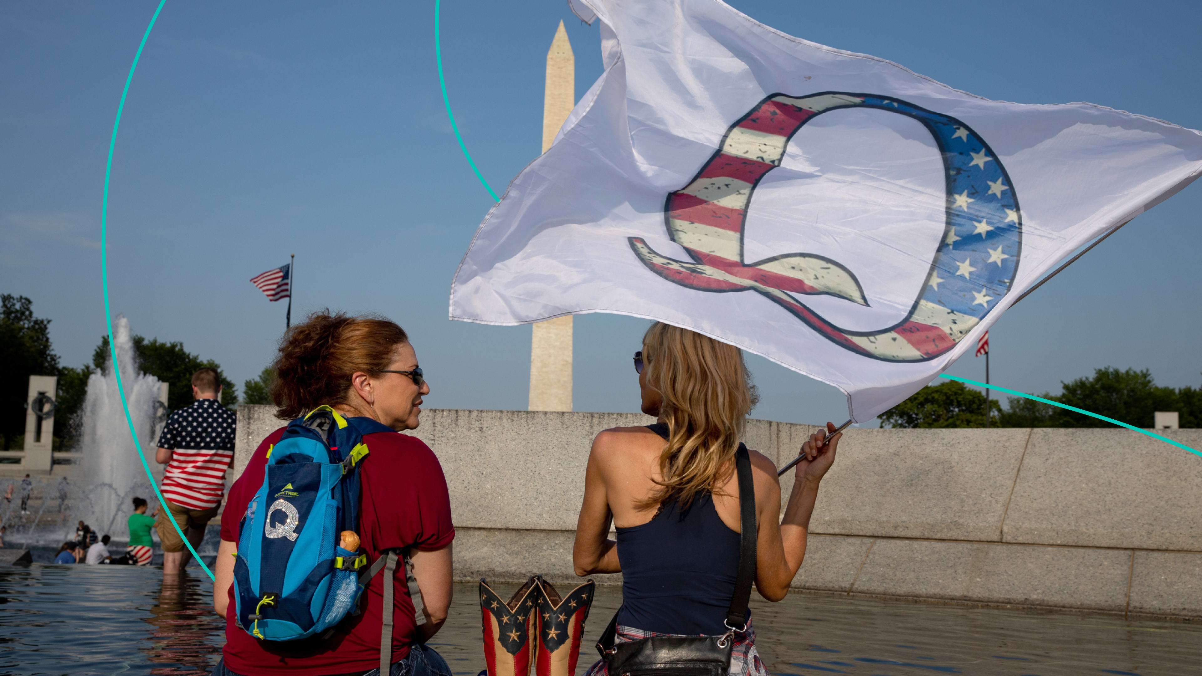 Woman flying QAnon flag in Washington D.C.