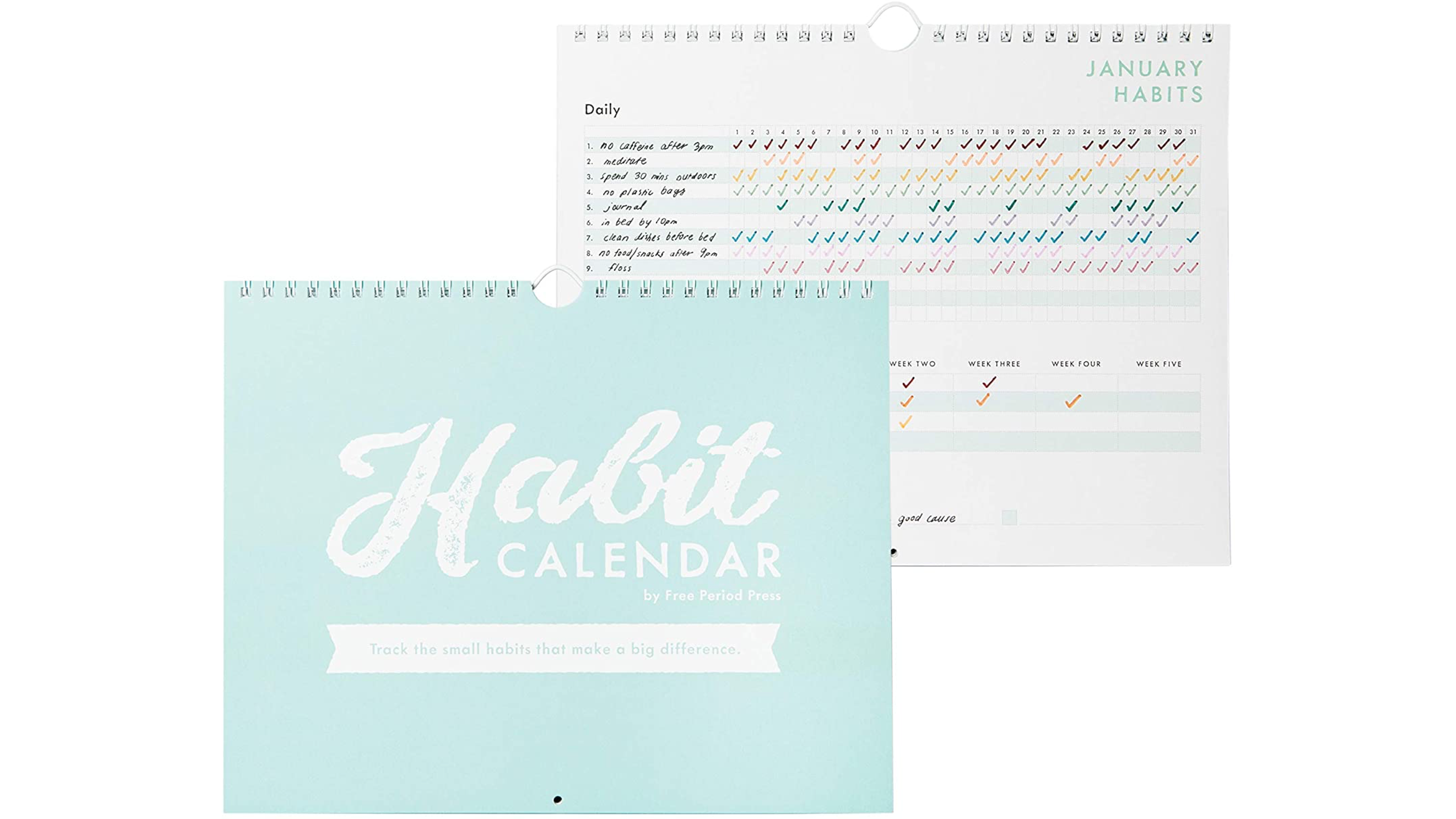 calendar that can help you track habits to build healthier ones, like using your phone less and drinking more water