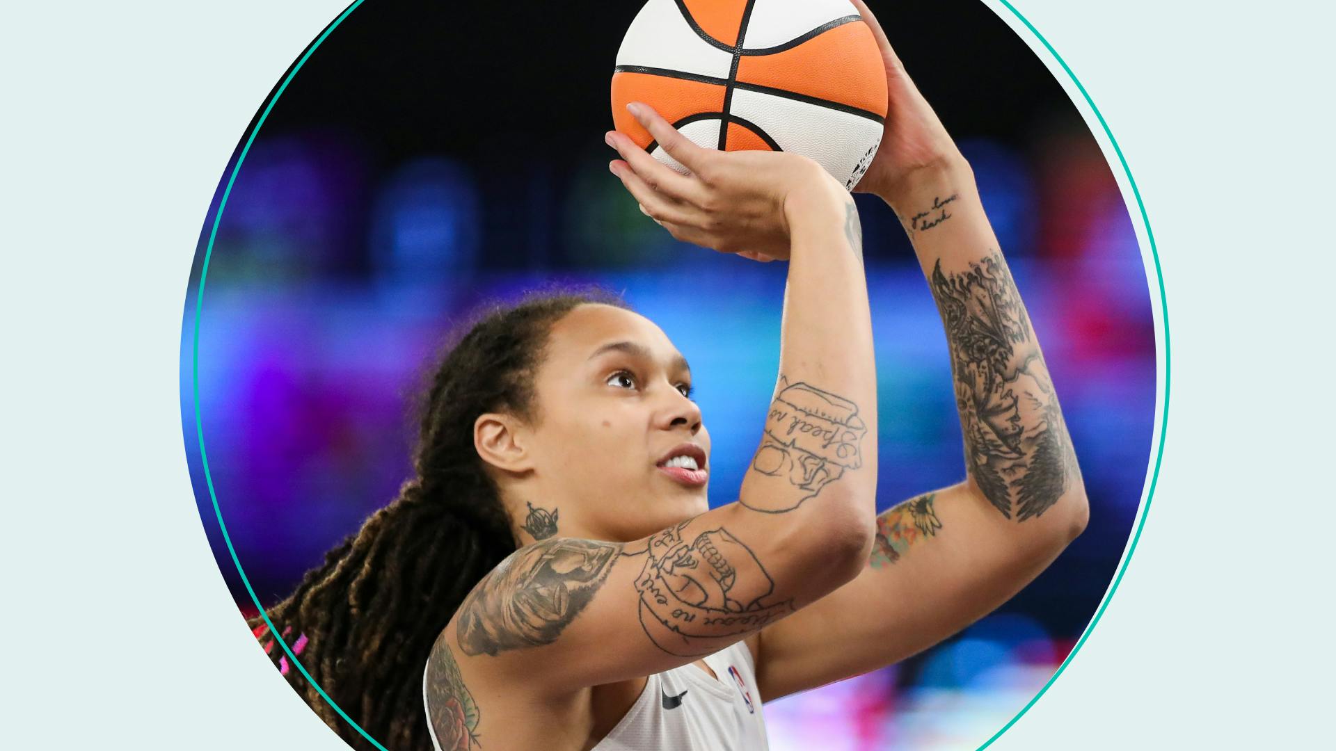 Center Brittney Griner #42 of the Phoenix Mercury warms up before the game against the Los Angeles Sparks at Los Angeles Convention Center on June 18, 2021 in Los Angeles, California