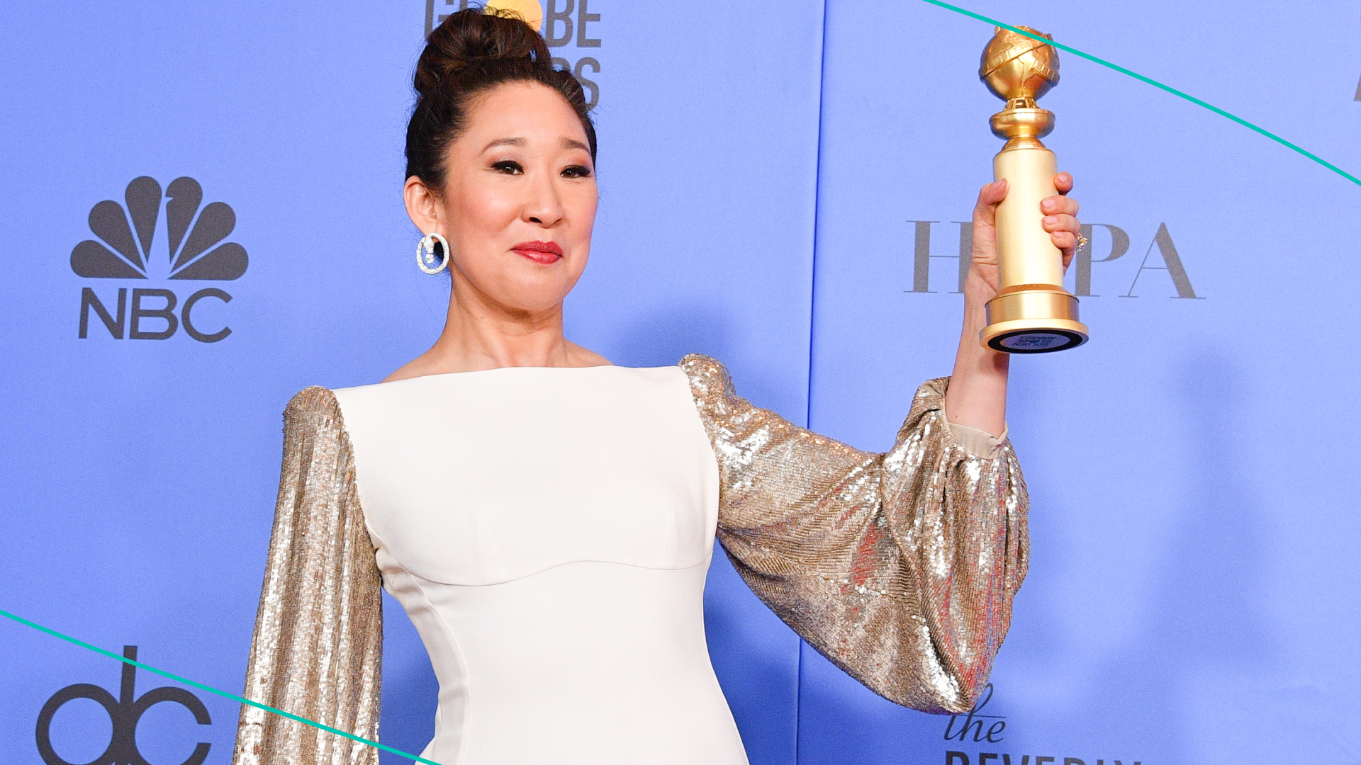 Host and Best Performance by an Actress in a Television Series Drama 'for Killing Eve' winner Sandra Oh poses in the press room during the 75th Annual Golden Globe Awards.