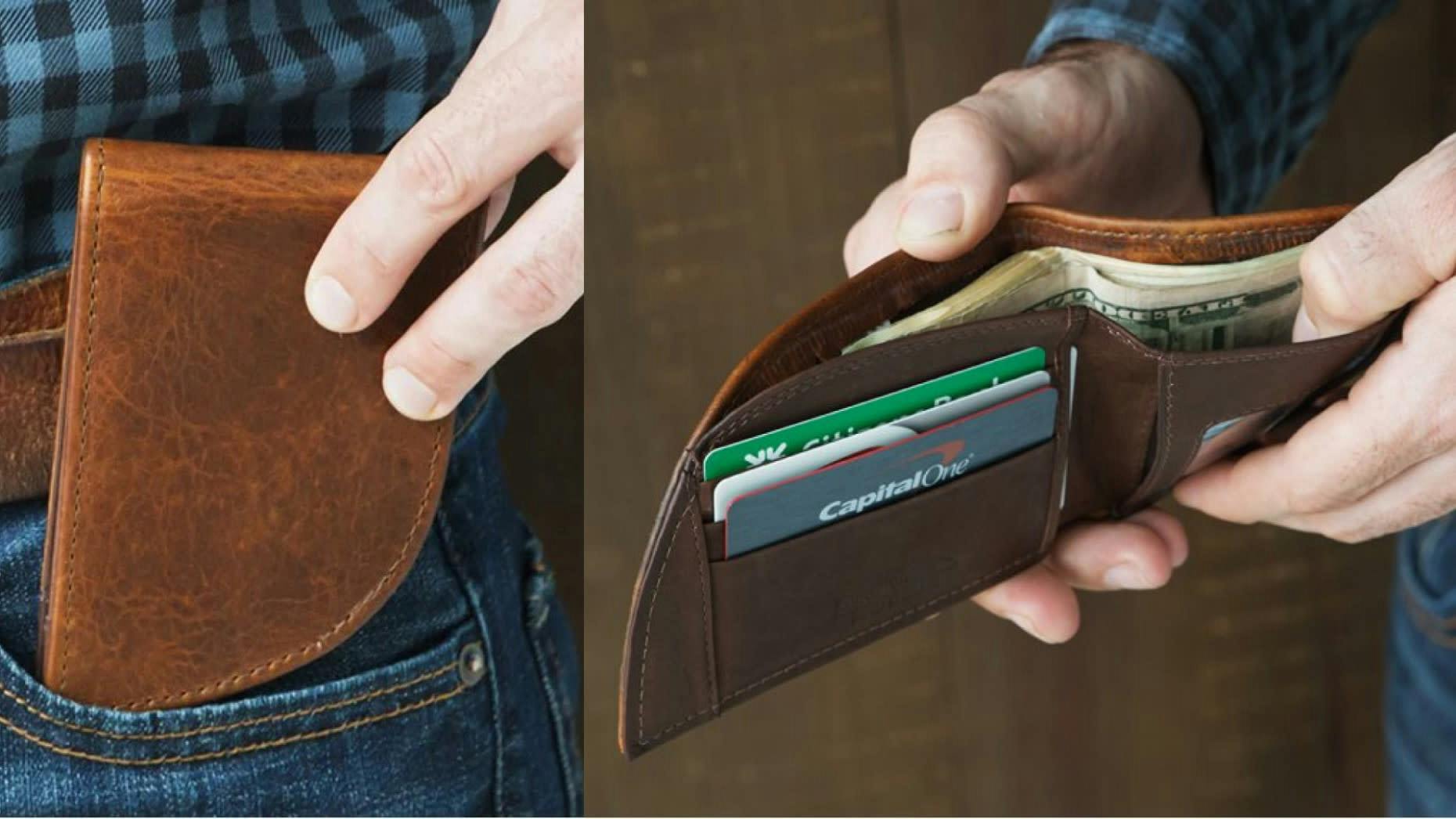 curved wallet to fit into front pocket