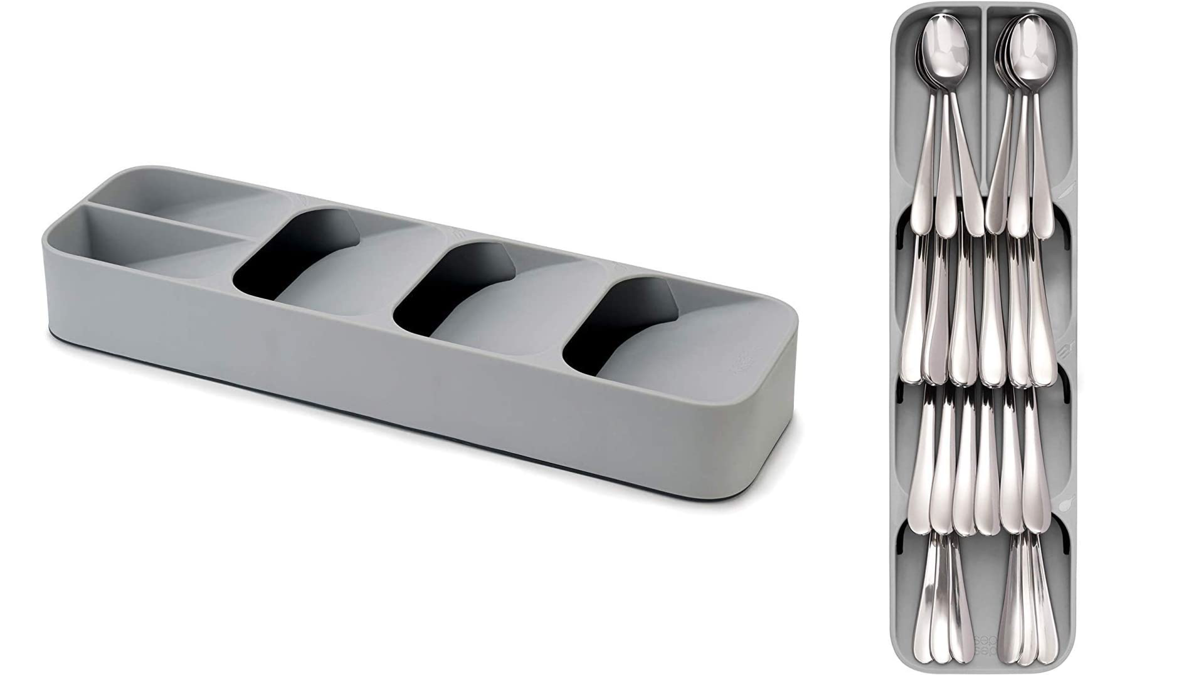 tiered cutlery tray that stacks everything in vertical slots