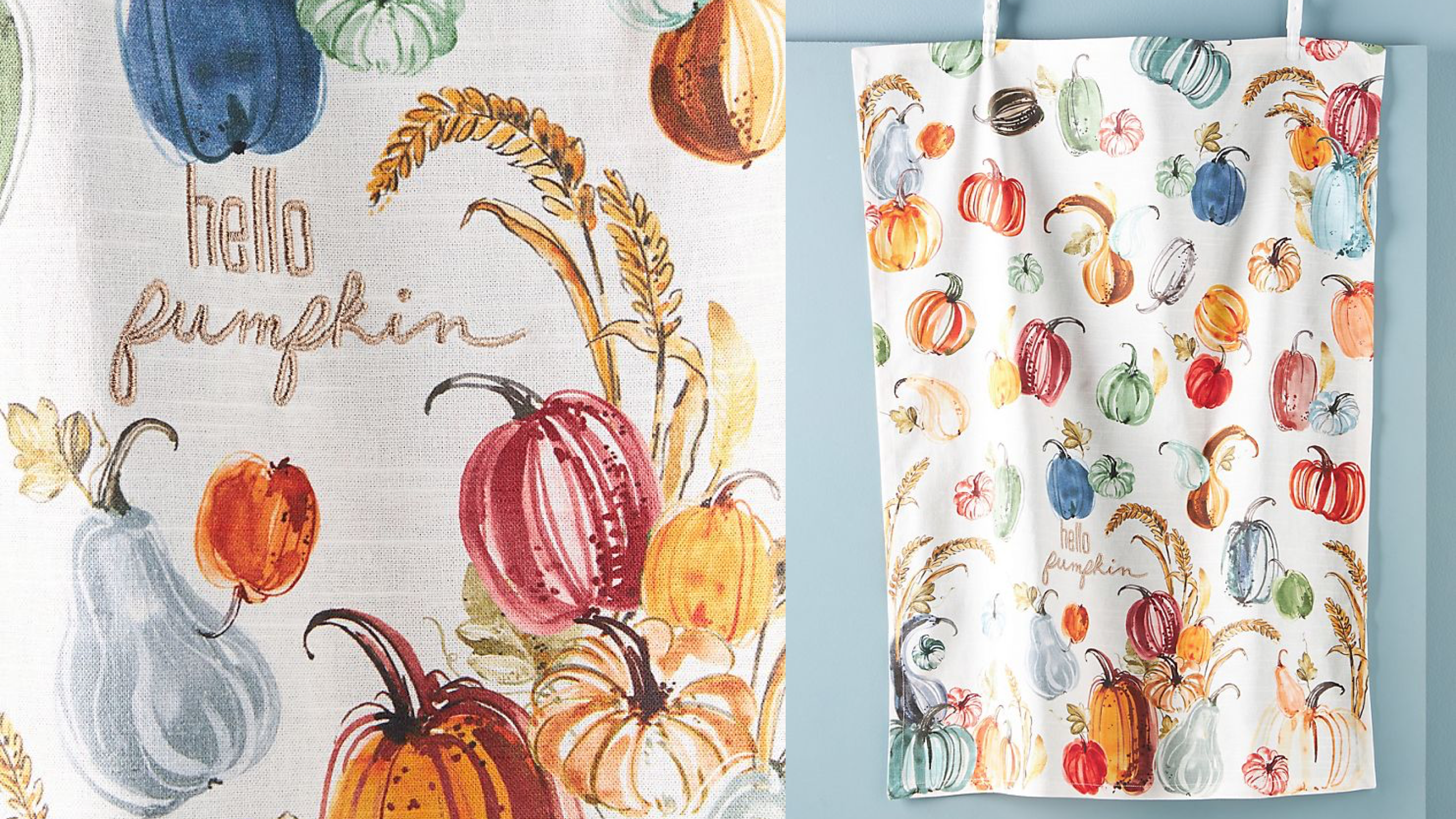 dish towel with colored pumpkins