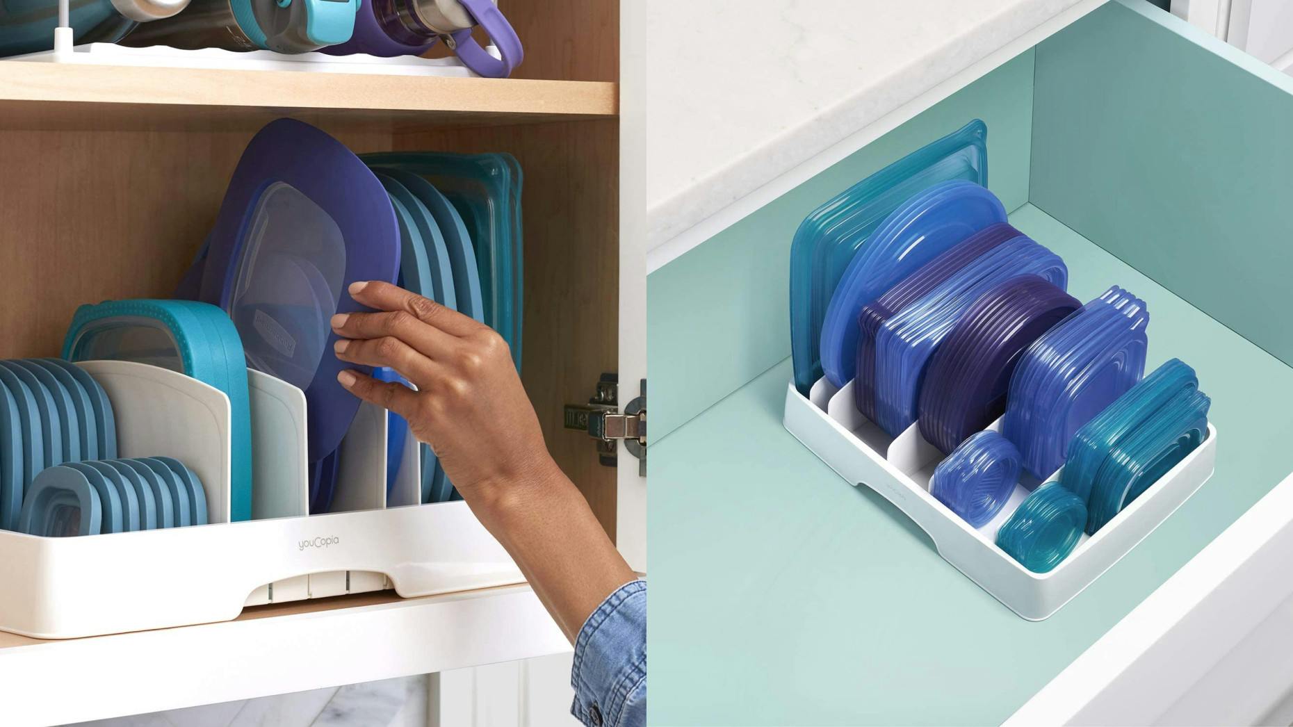 organizer that holds leftover food container lids
