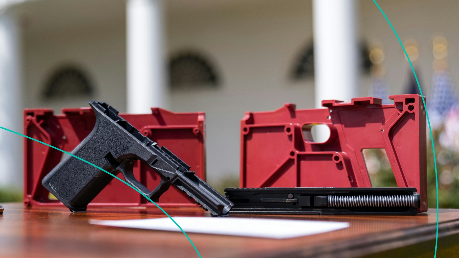 A ghost gun is displayed before the start of an event about gun violence in the Rose Garden of the White House April 11, 2022 in Washington, DC. 