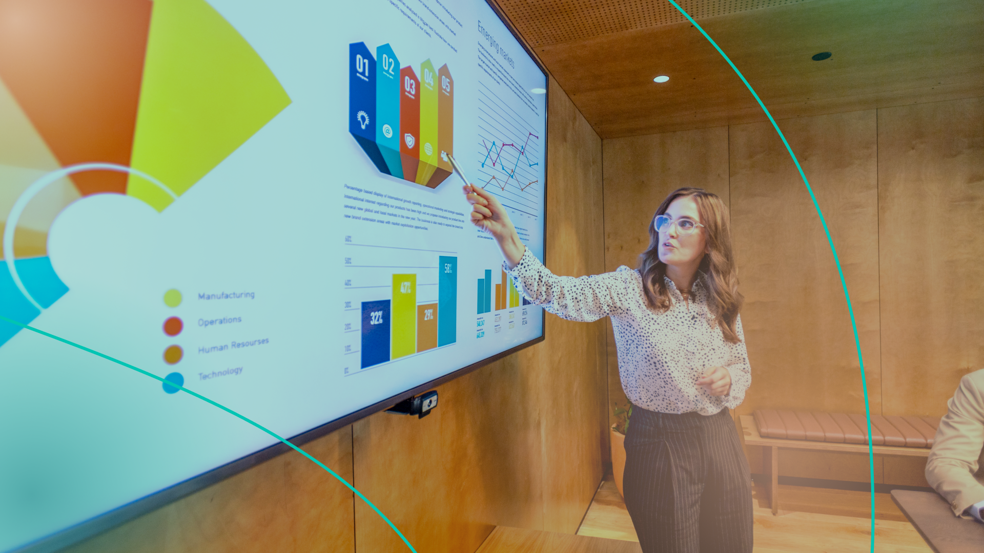 Woman pointing to presentation slides