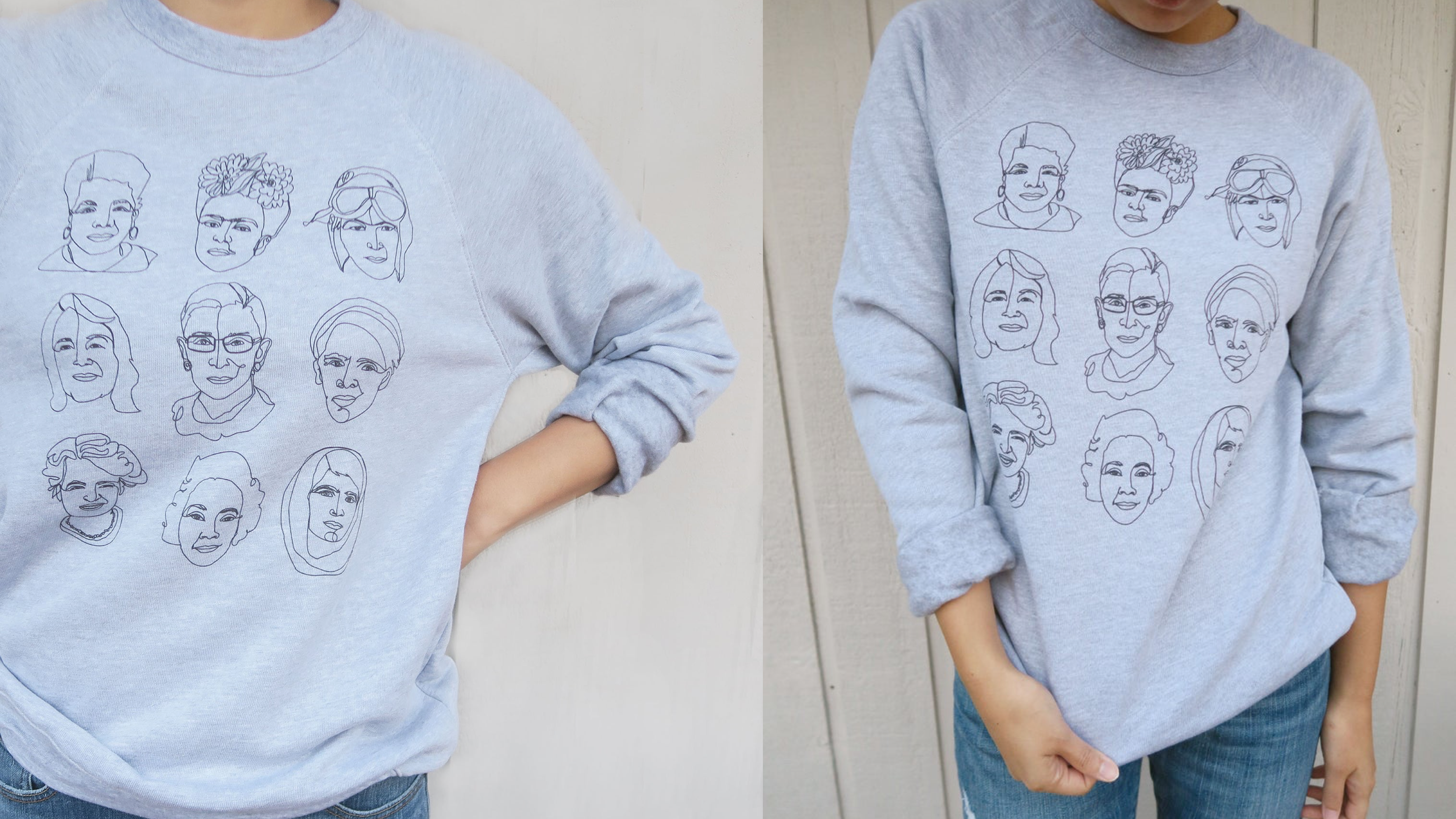 sweatshirt featuring images of famous women in history