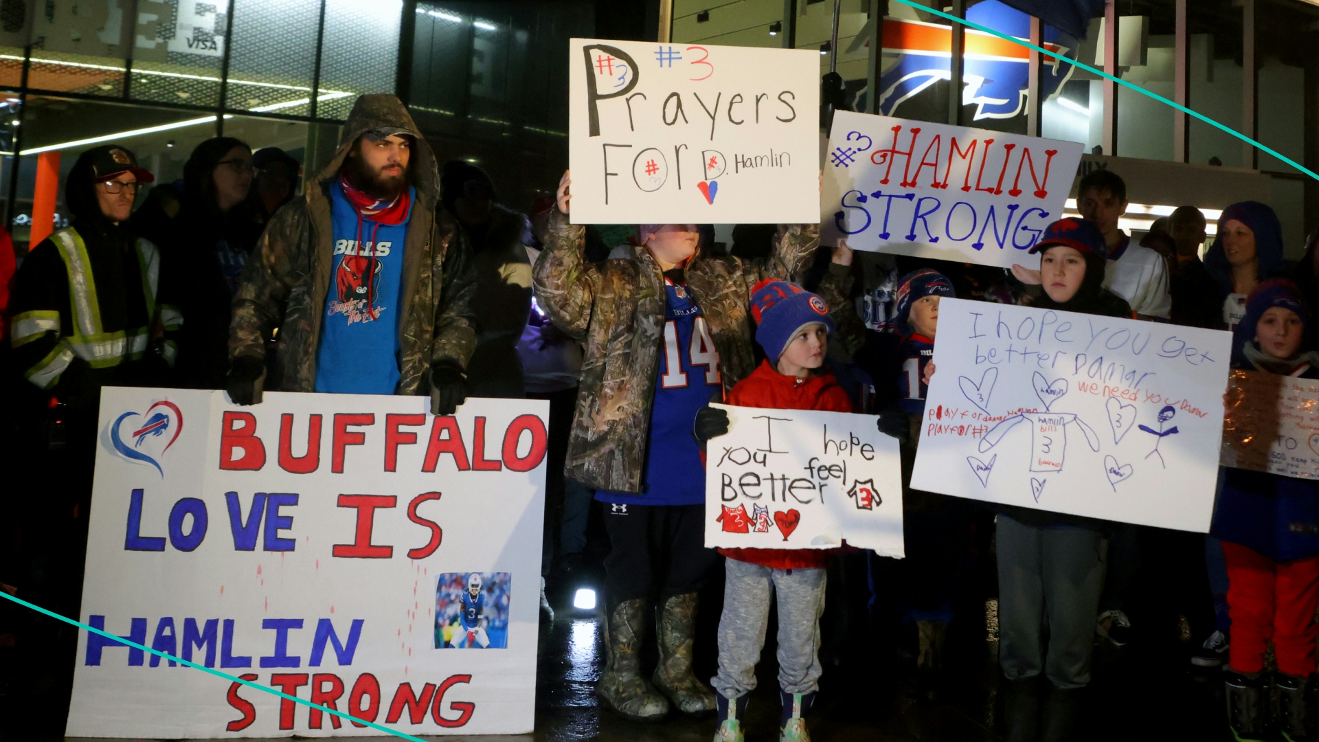 Buffalo Bills fans attend a candlelight prayer vigil for player Damar Hamlin at Highmark Stadium
