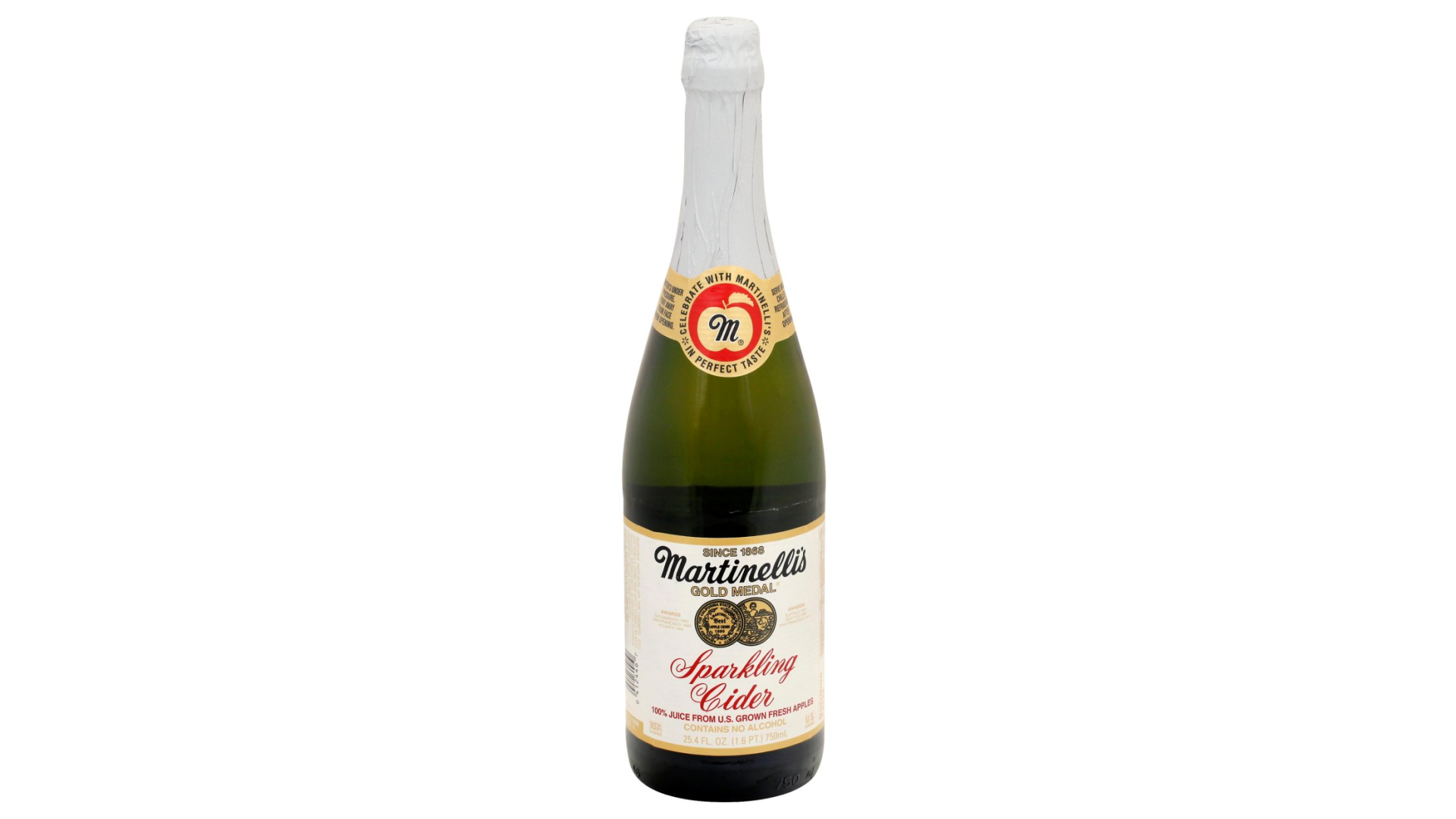 A bottle of Martinelli's alcohol-free sparkling cider