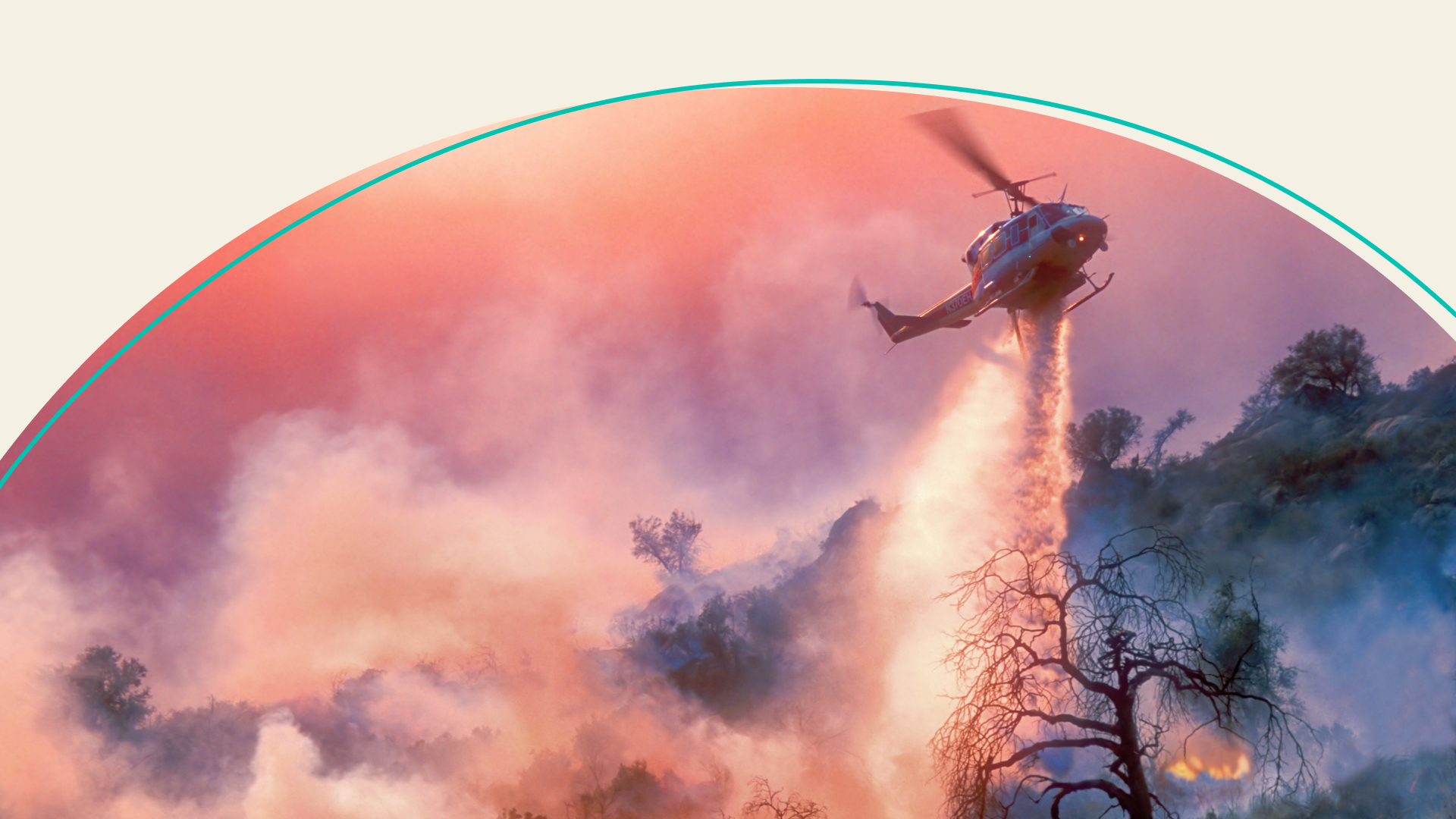 A helicopter over a wildfire