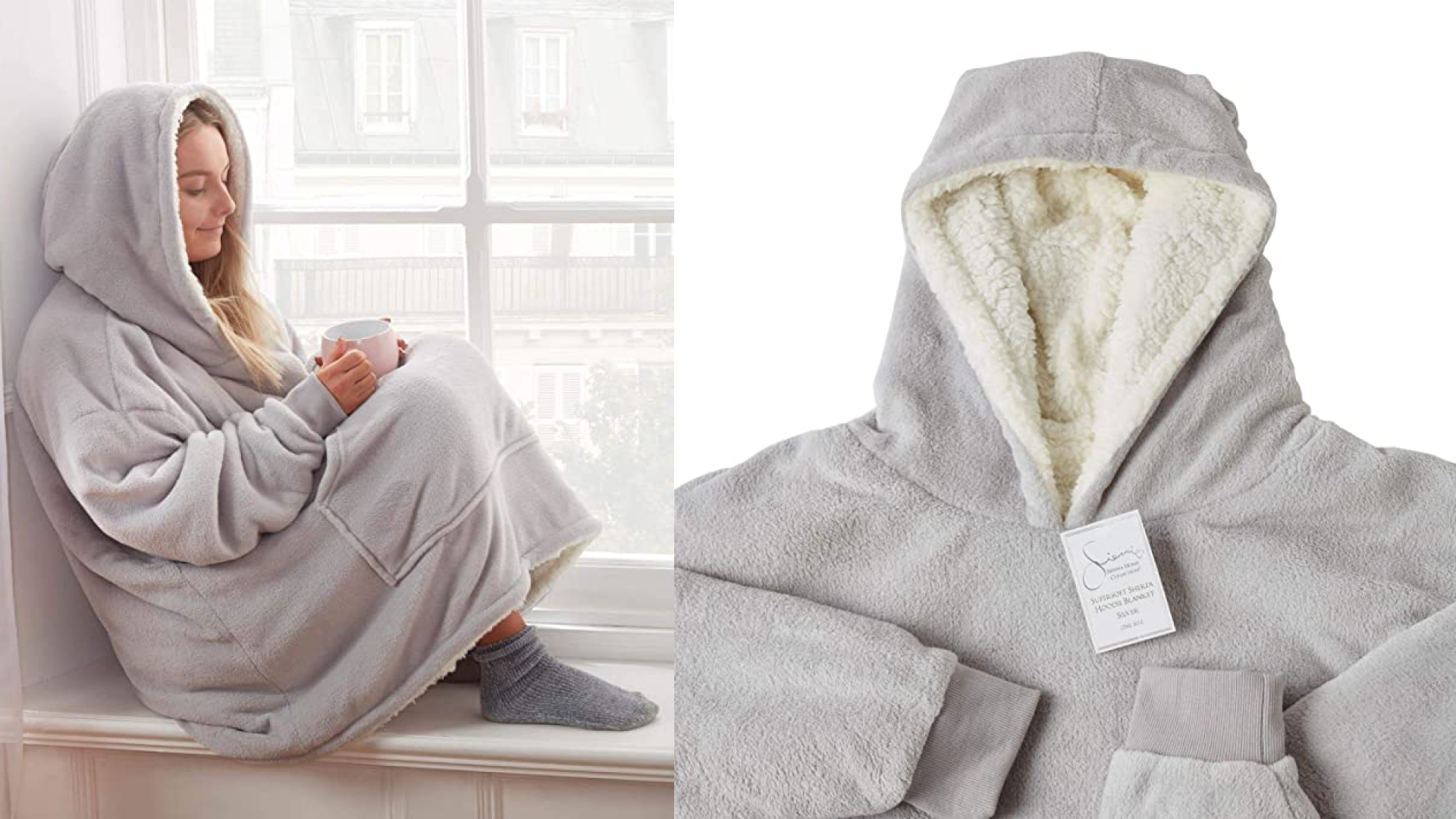 oversized blanket sweatshirt made from warm sherpa, available in different colors