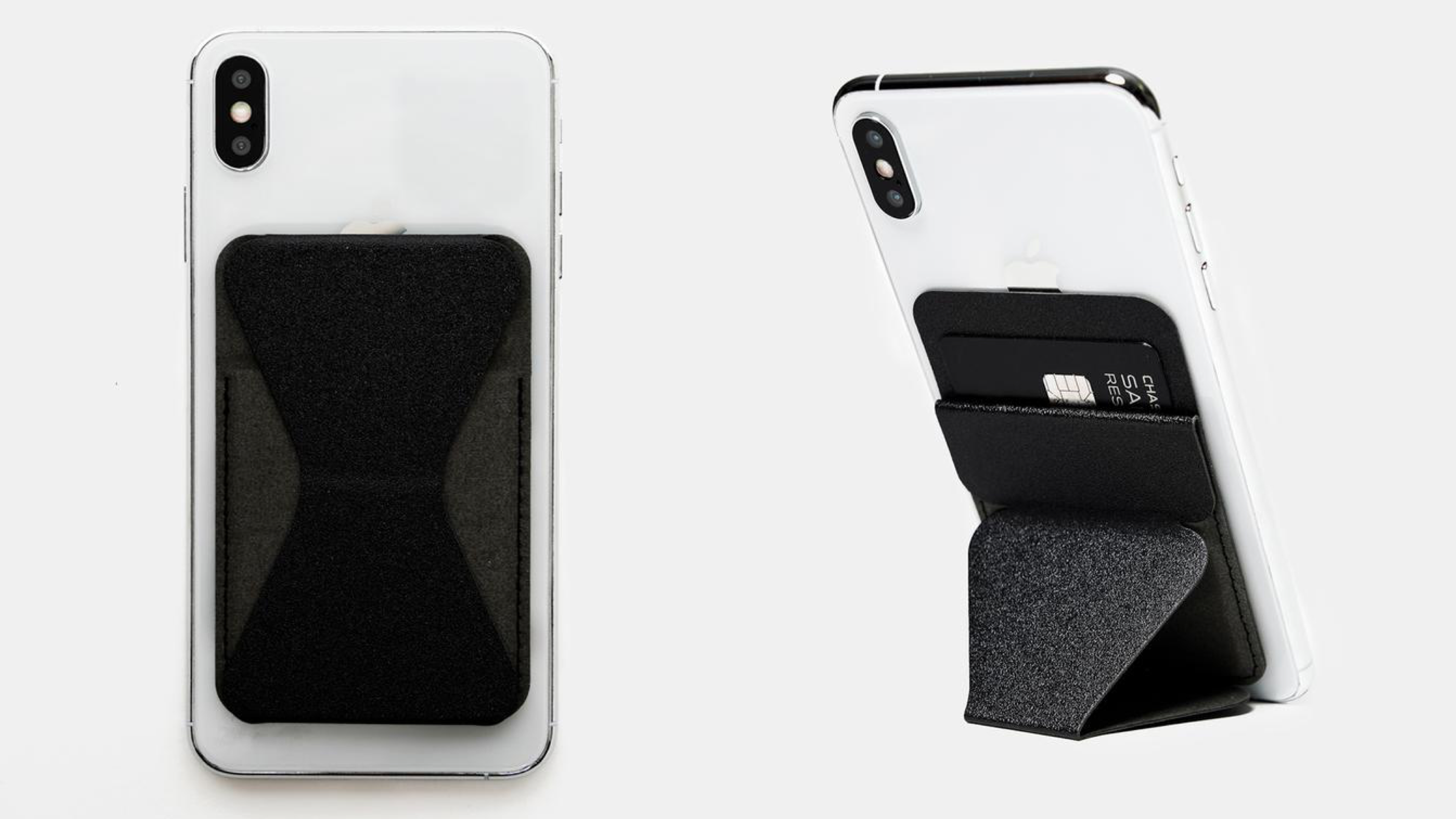 foldable phone stand that is also a card wallet attach to your cellphone chase