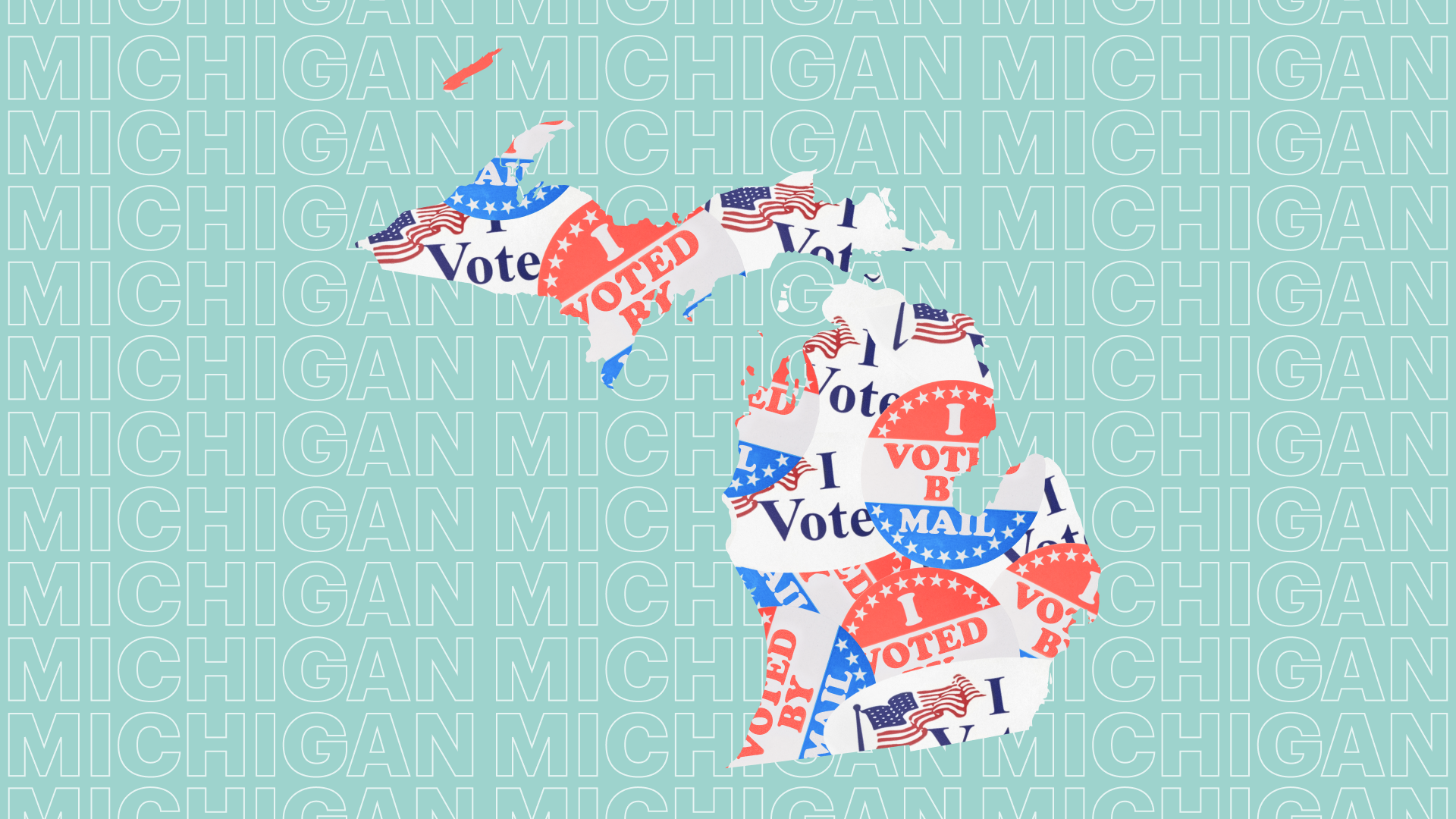 Michigan state with I voted images over it
