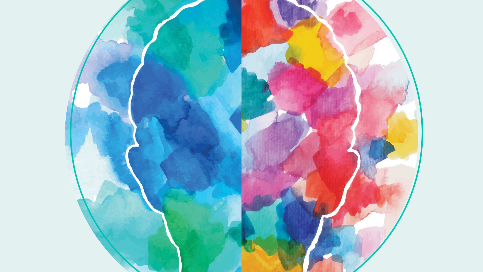 A silhouette of a person's head filled with different colors