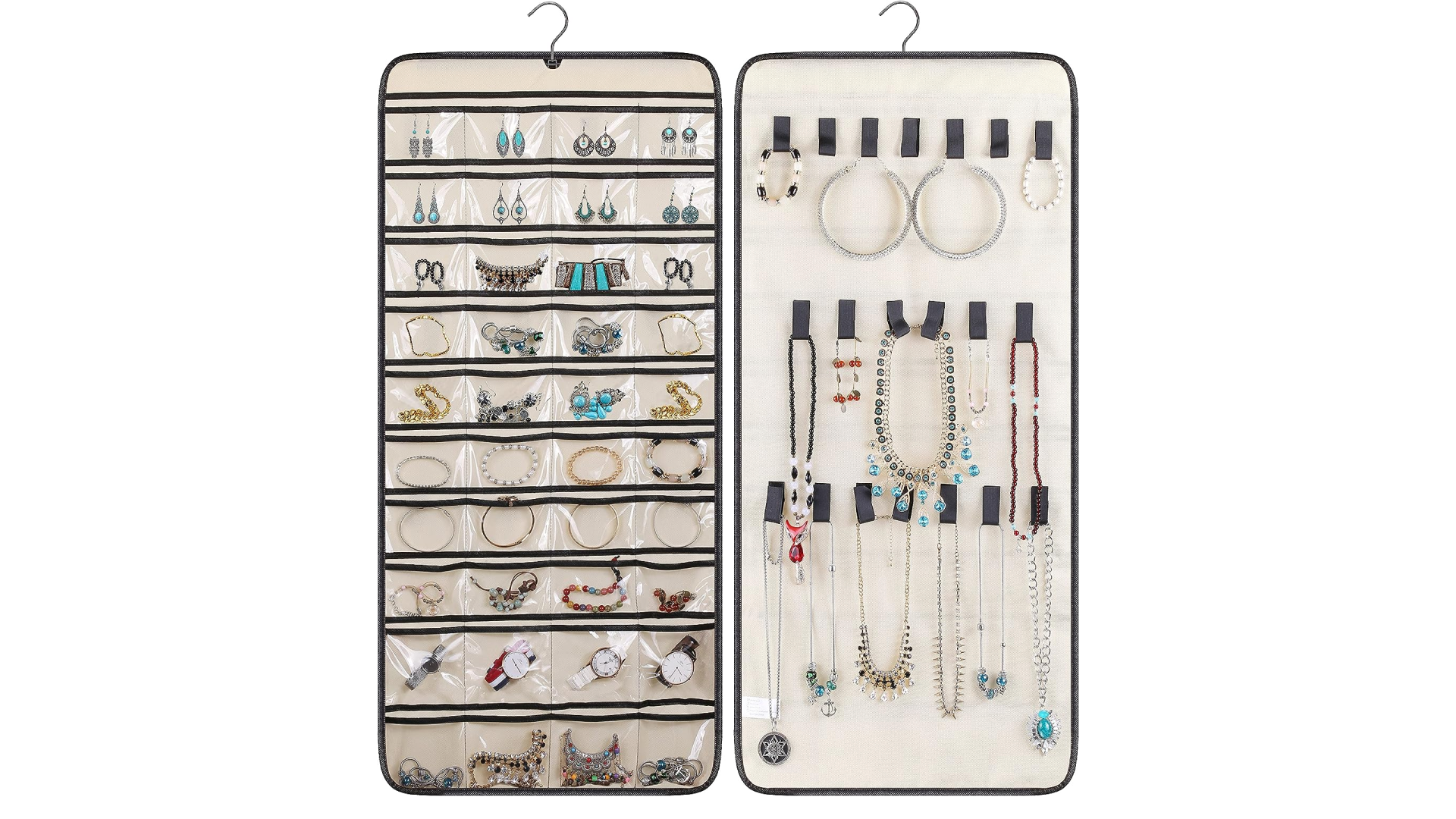 dual-sided hanging jewelry organizer