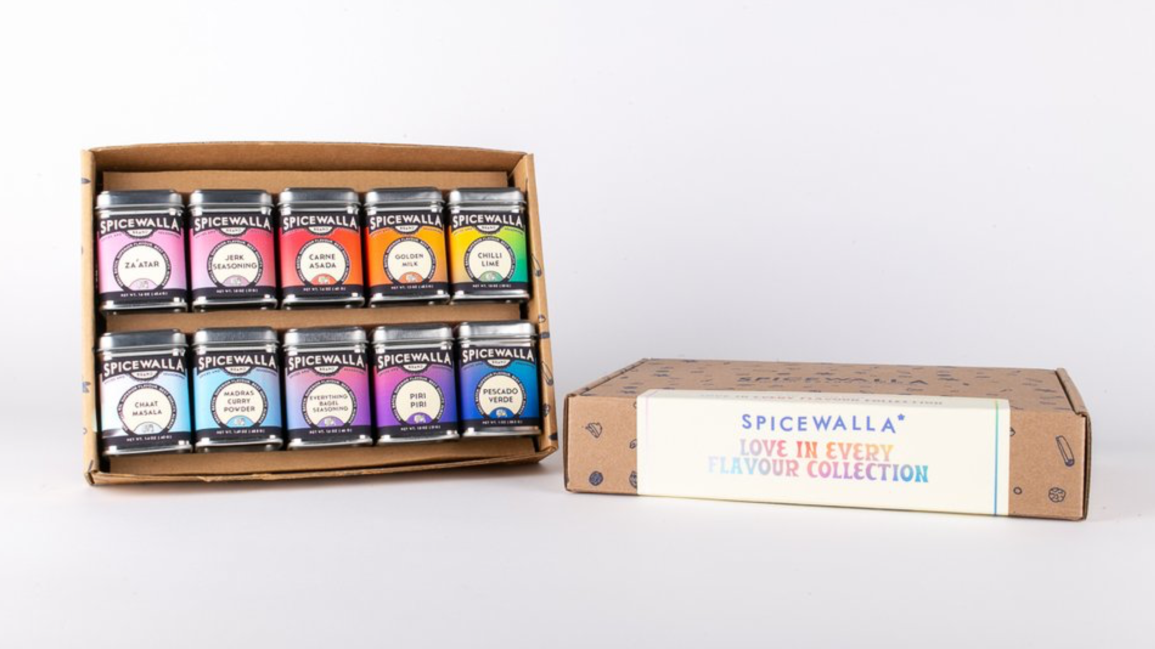 spice collection with rainbow labels