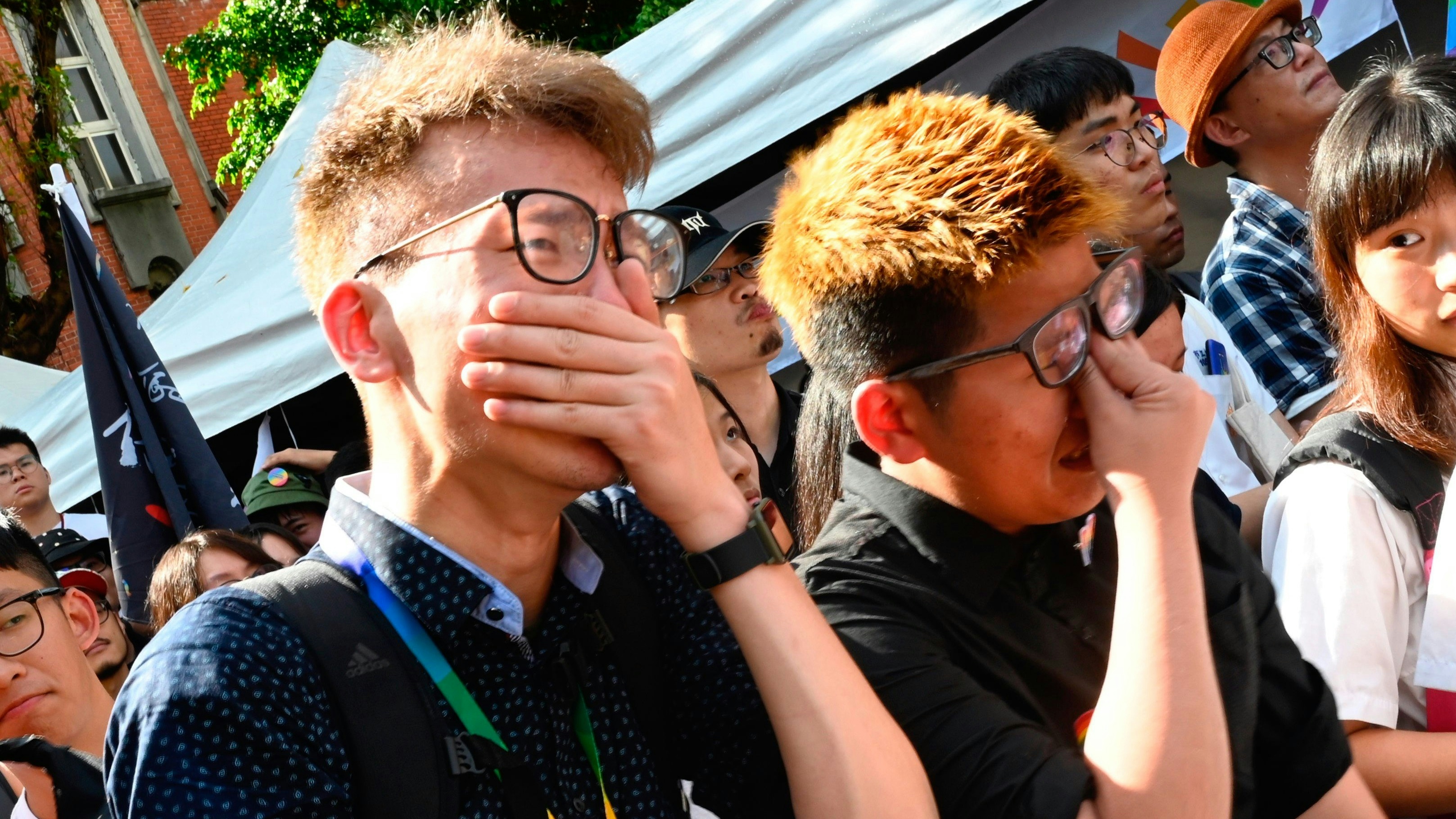 People celebrating as Taiwan legalizes same-sex marriage